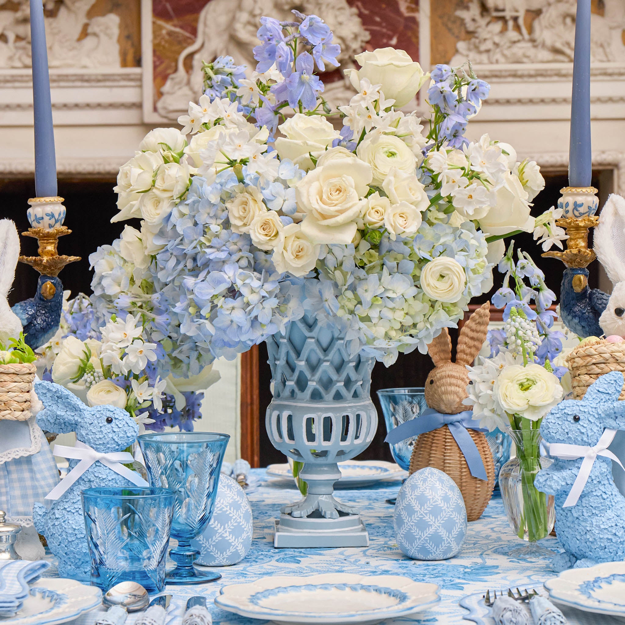 Small Adelaide Soft Blue Scalloped Lattice Urn Vase