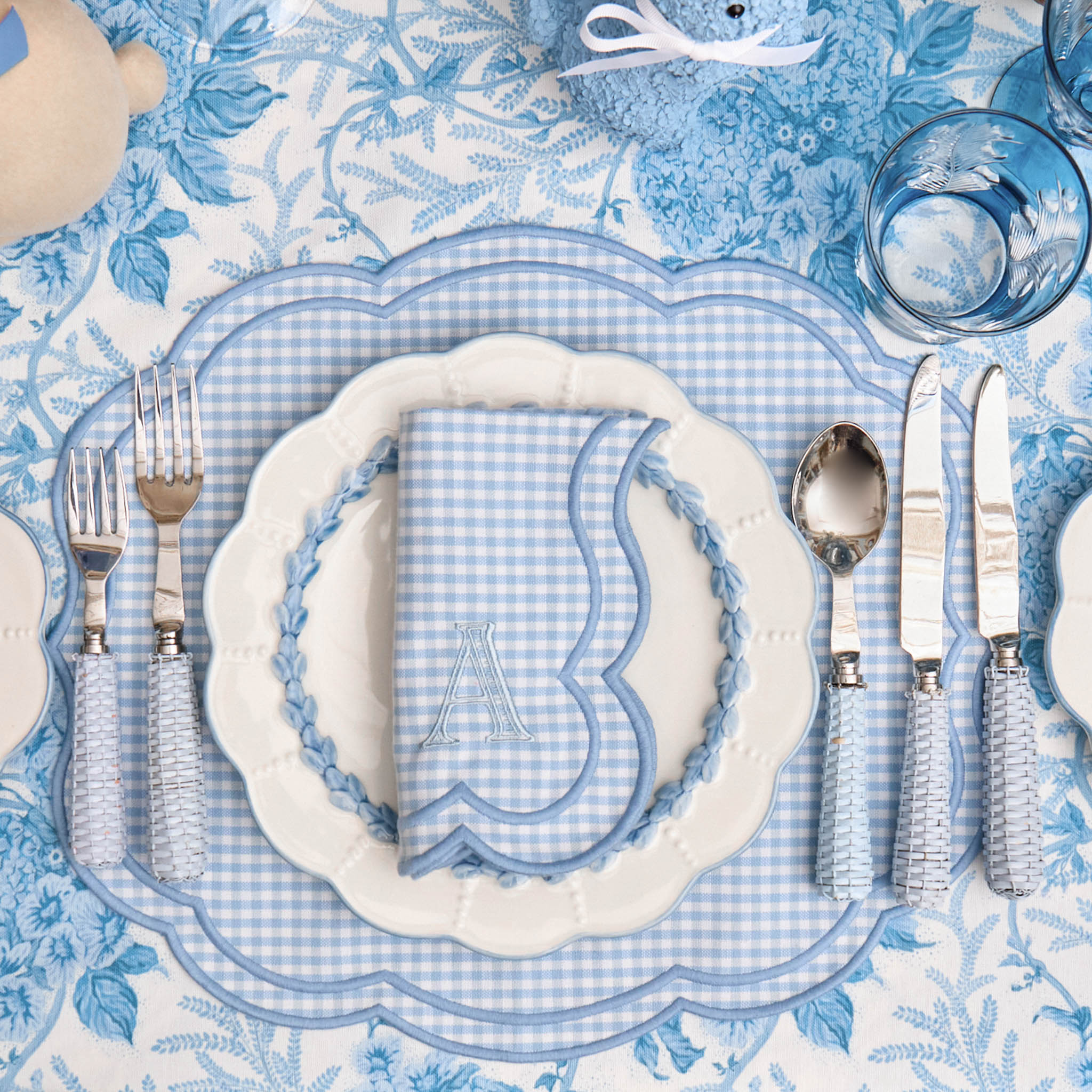 Eloise Blue Gingham Placemats & Napkins (Set of 4)