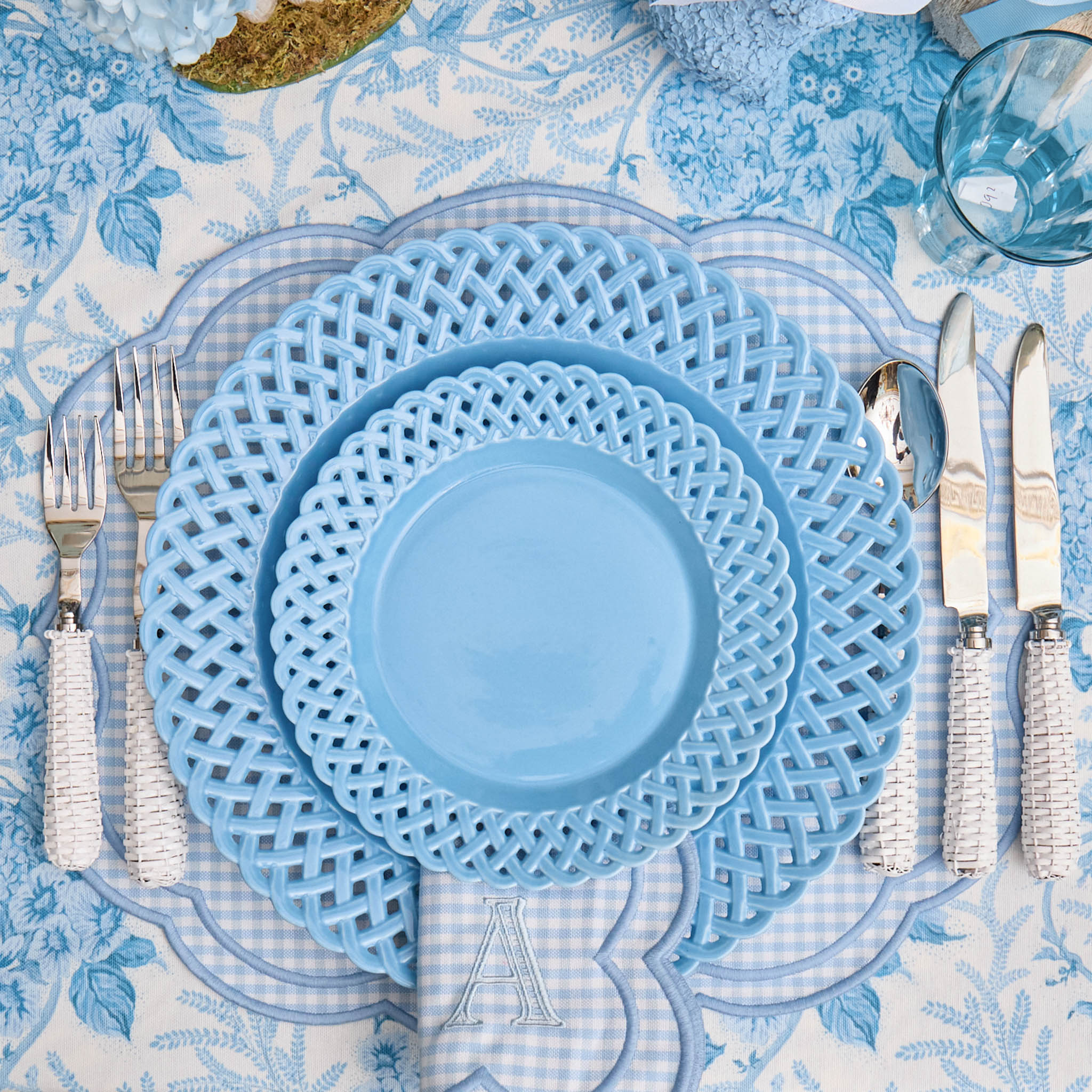 Blue Basketweave Starter Plates (Set of 4)