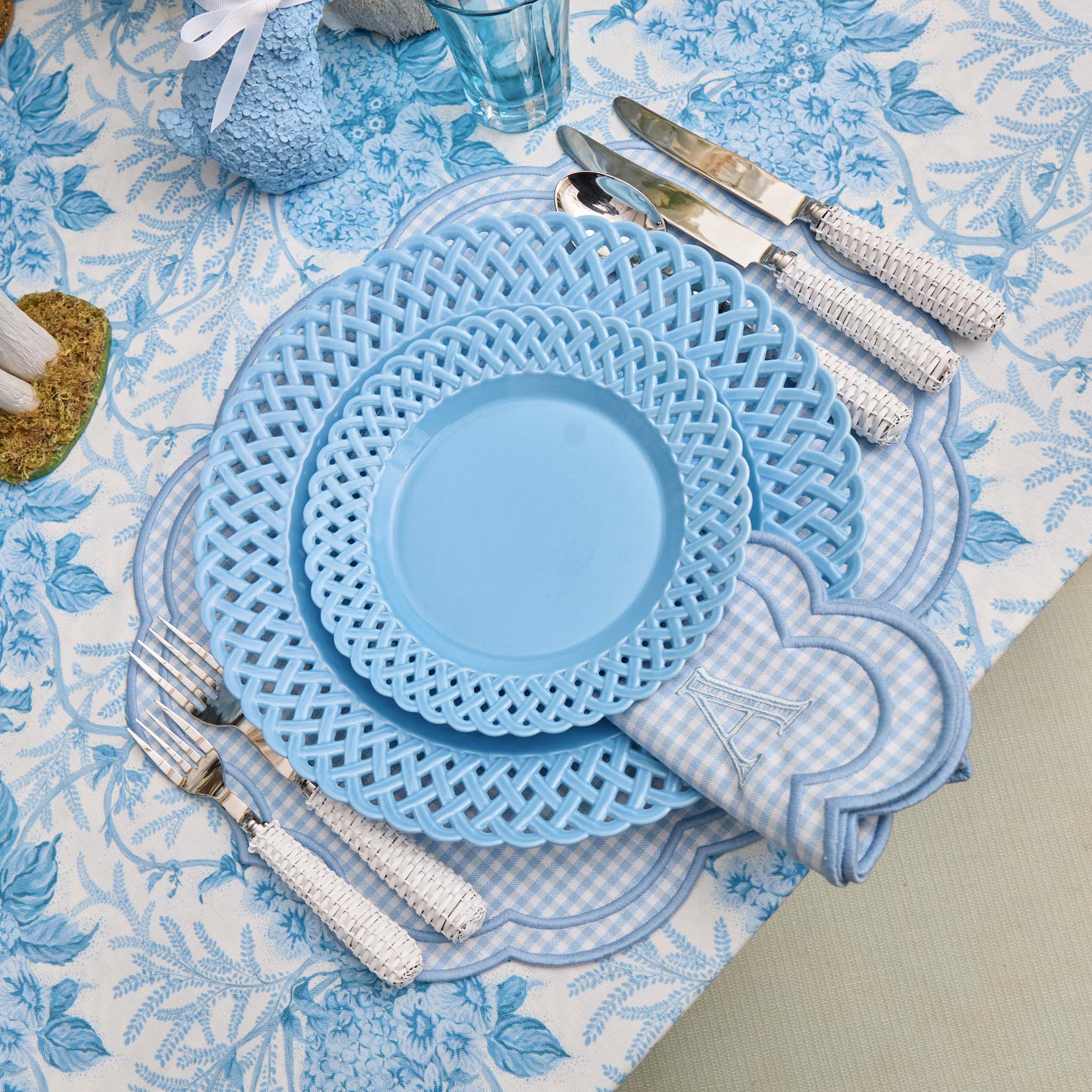 Blue Basketweave Dinner & Starter Plates (Set of 8)