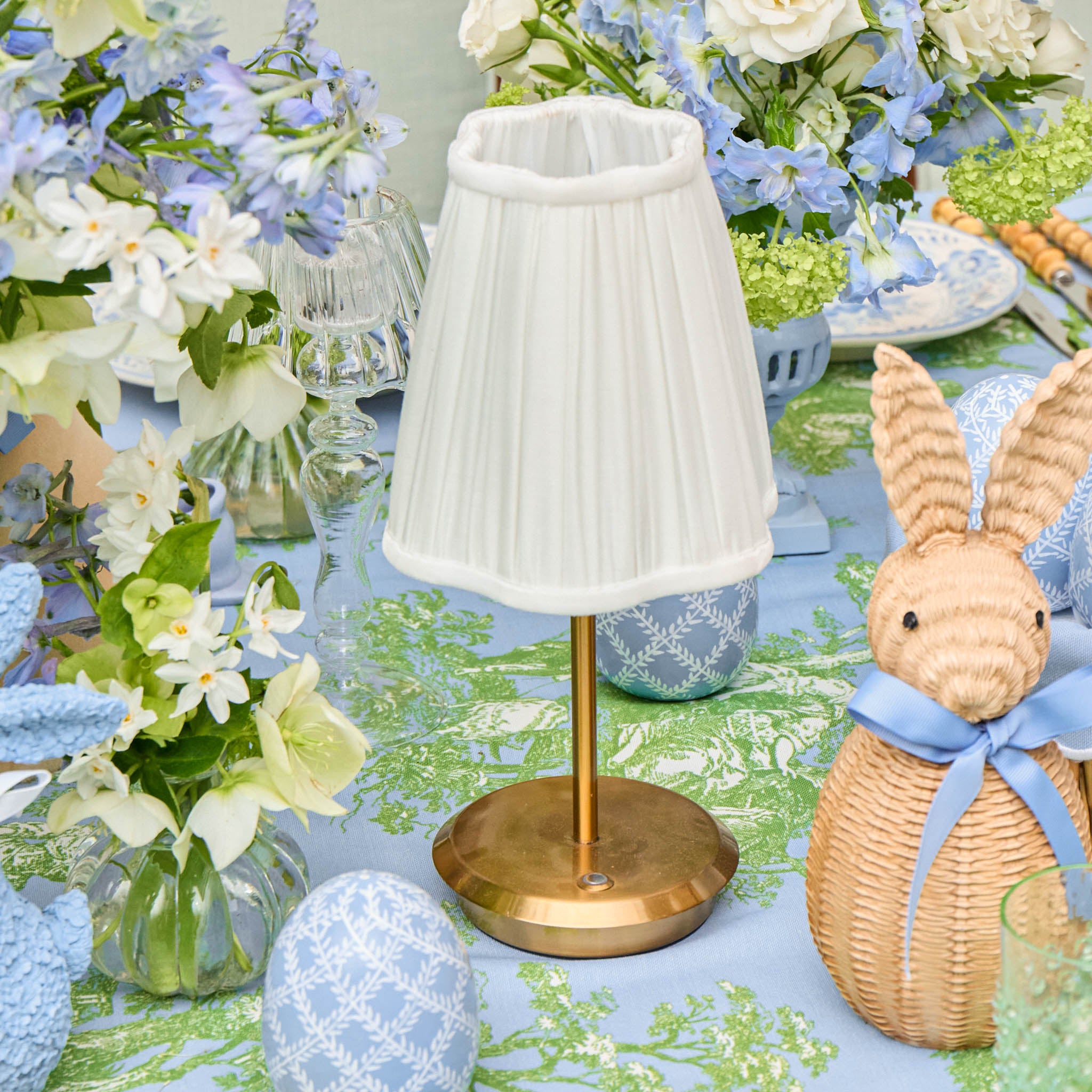 Short Rechargeable Lamp with Cream Pleated Shade (14cm)