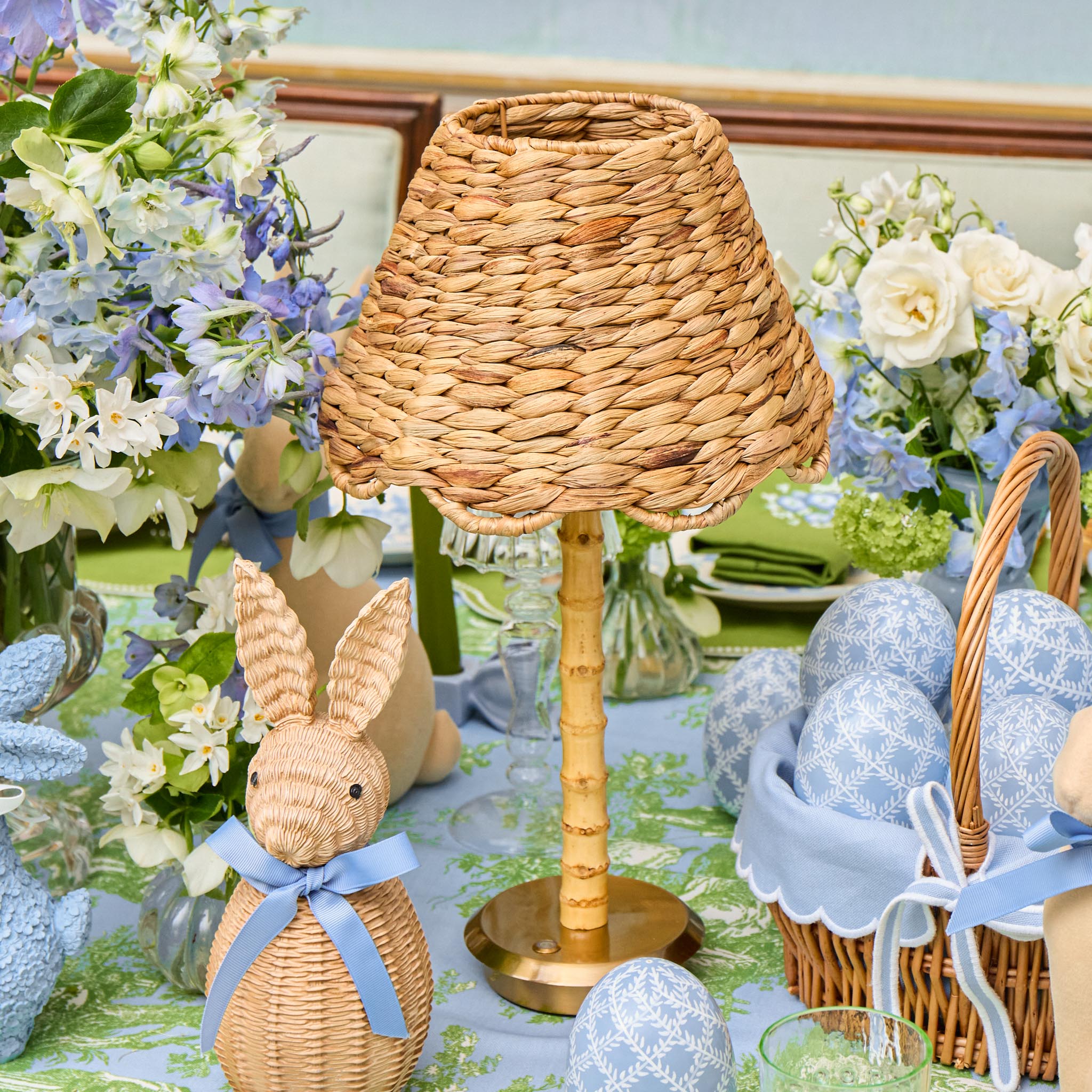 Rechargeable Bamboo Lamp with Natural Seagrass Shade (24cm)