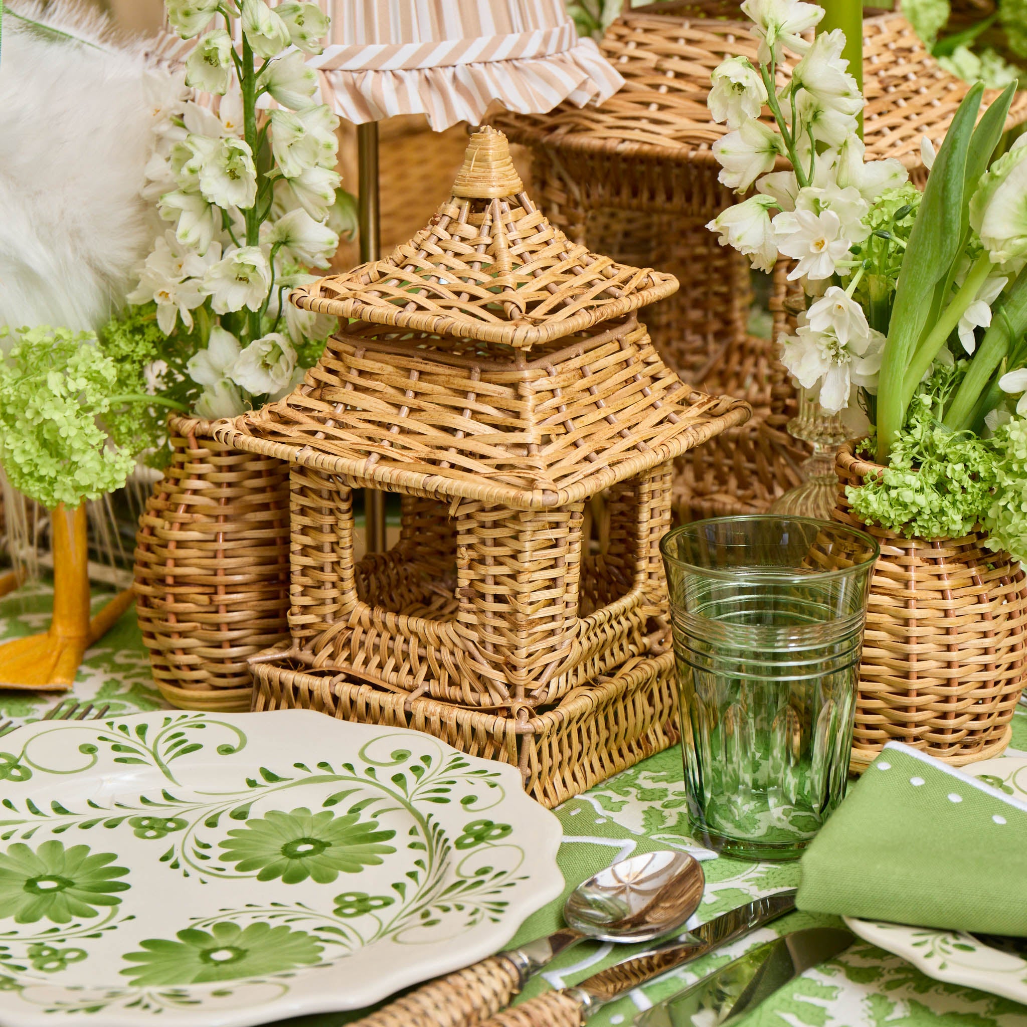 Mini Rattan Pagoda Lanterns (Pair)