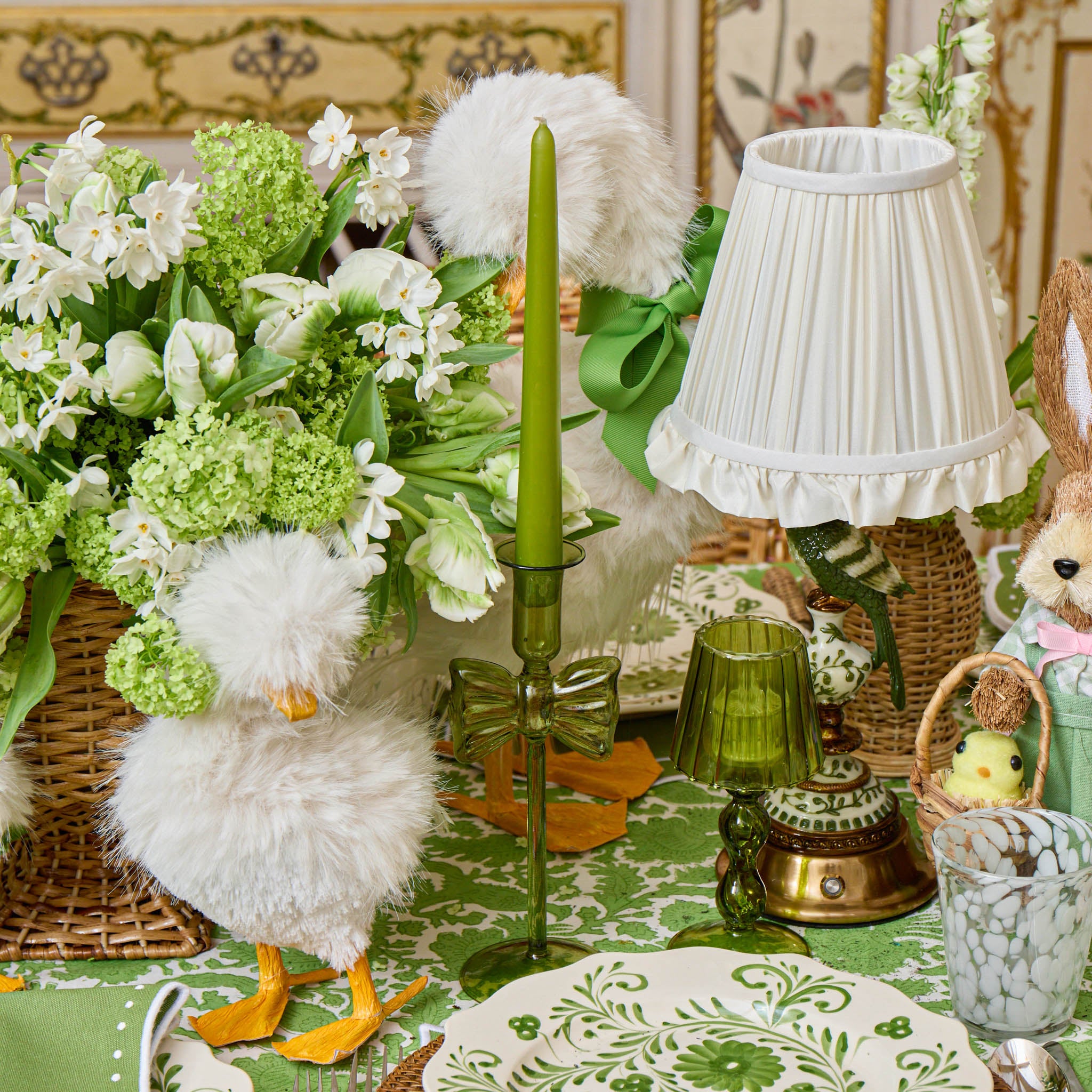 Celine Green Glass Bow Candle Holder (Pair)