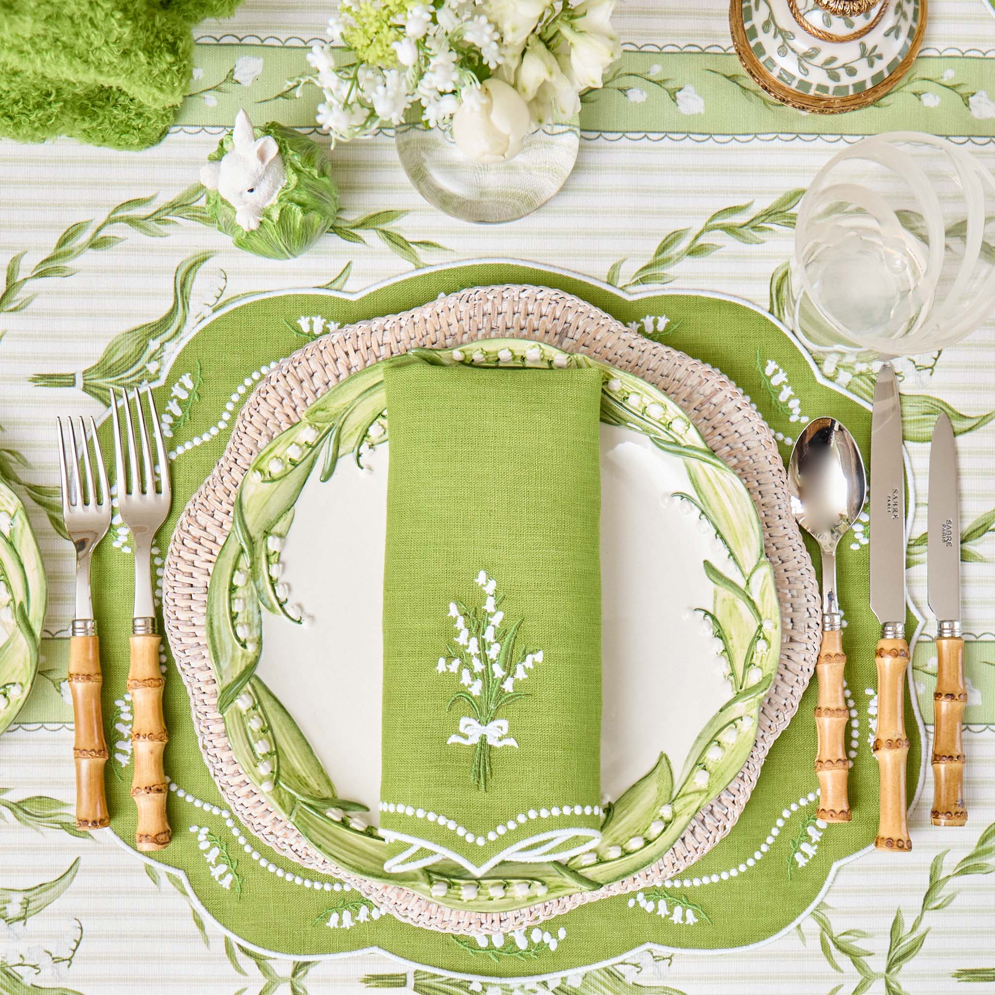 Lily of the Valley Eloise Green Linen Placemats (Set of 4)