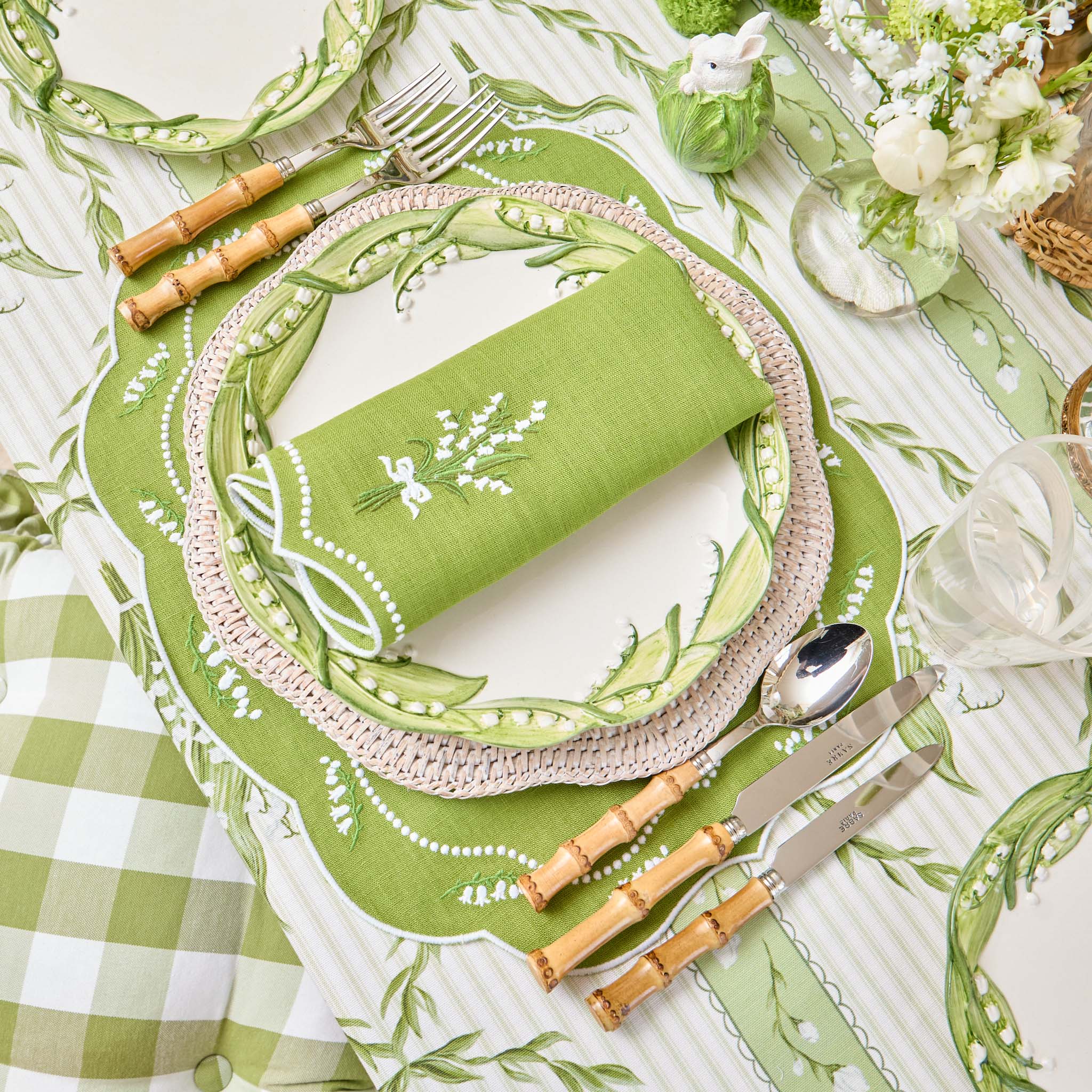 Lily of the Valley Eloise Green Linen Placemats (Set of 4)