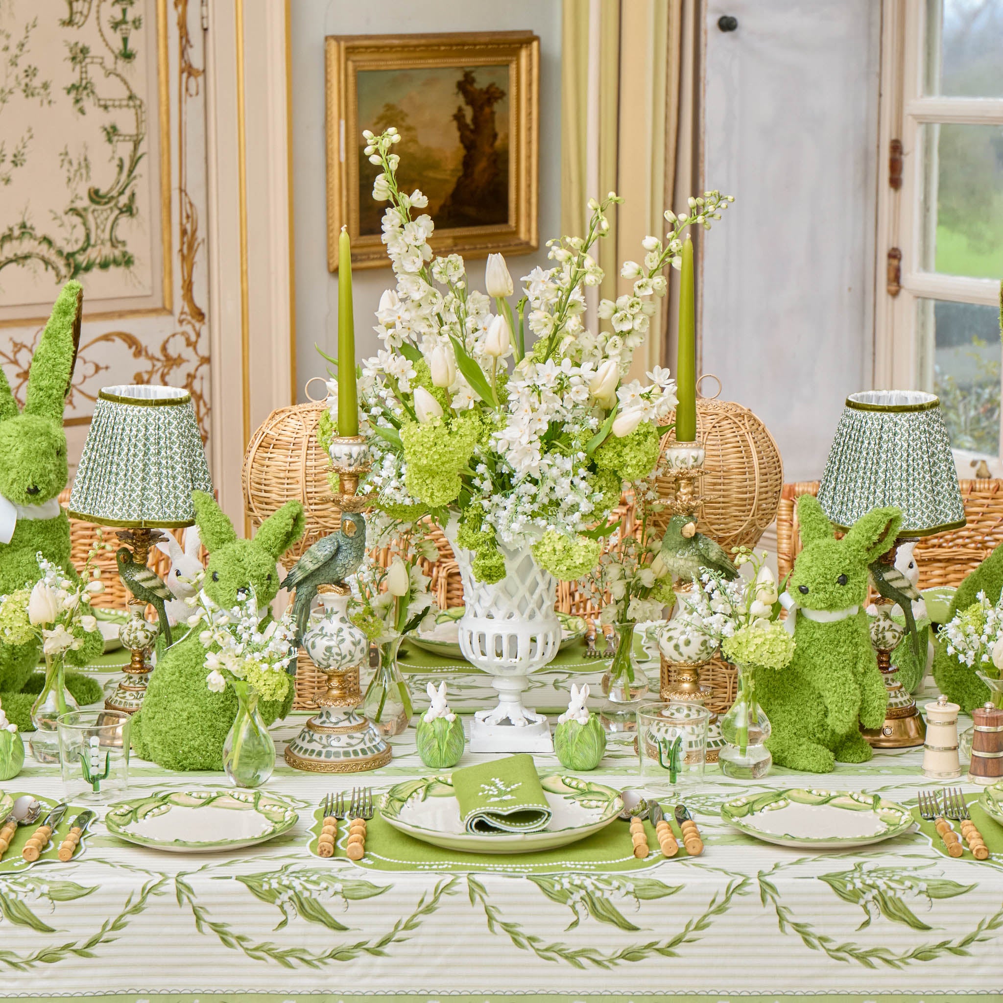Lily of the Valley Eloise Green Linen Placemats & Napkins (Set of 4)