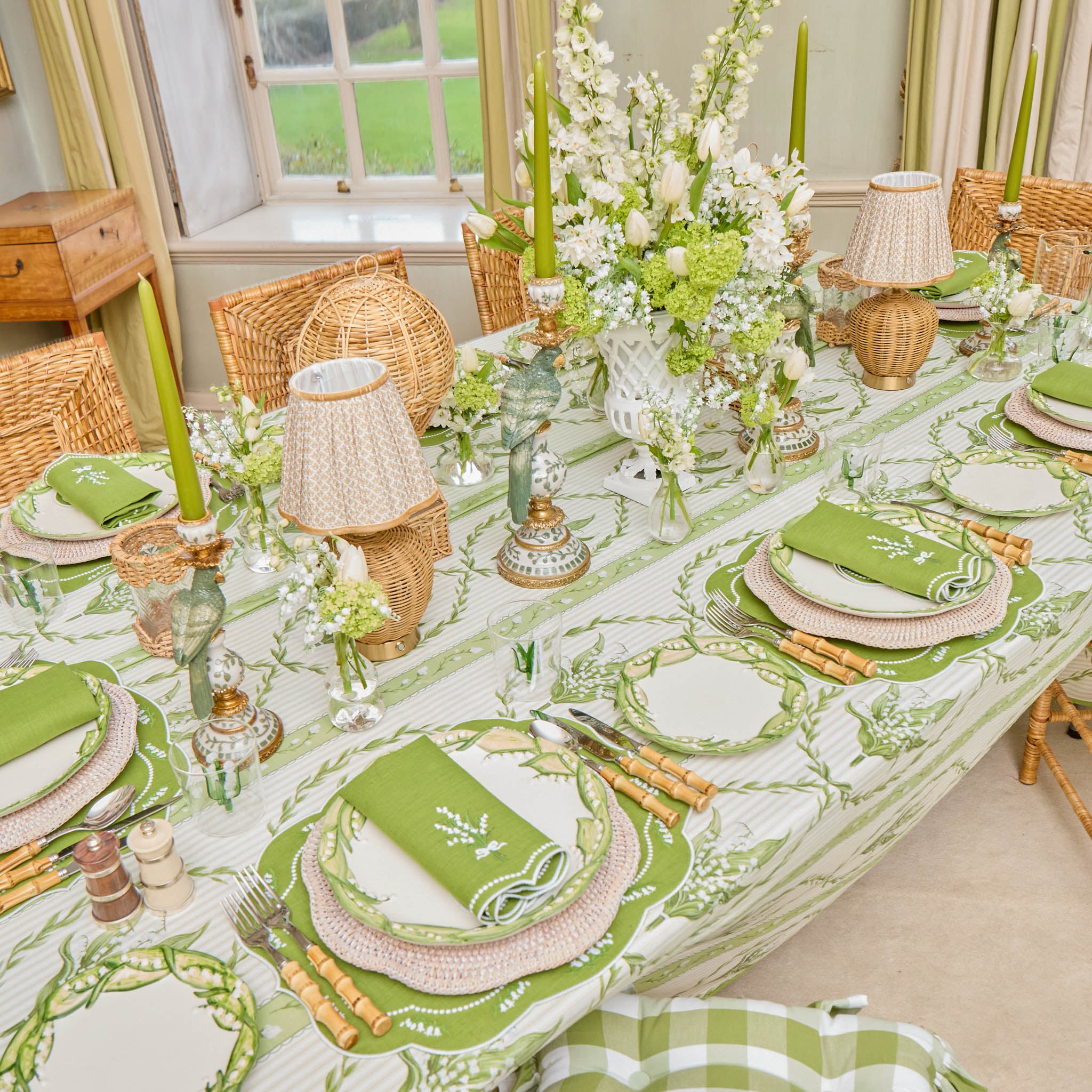 Lily of the Valley Eloise Green Linen Placemats (Set of 4)