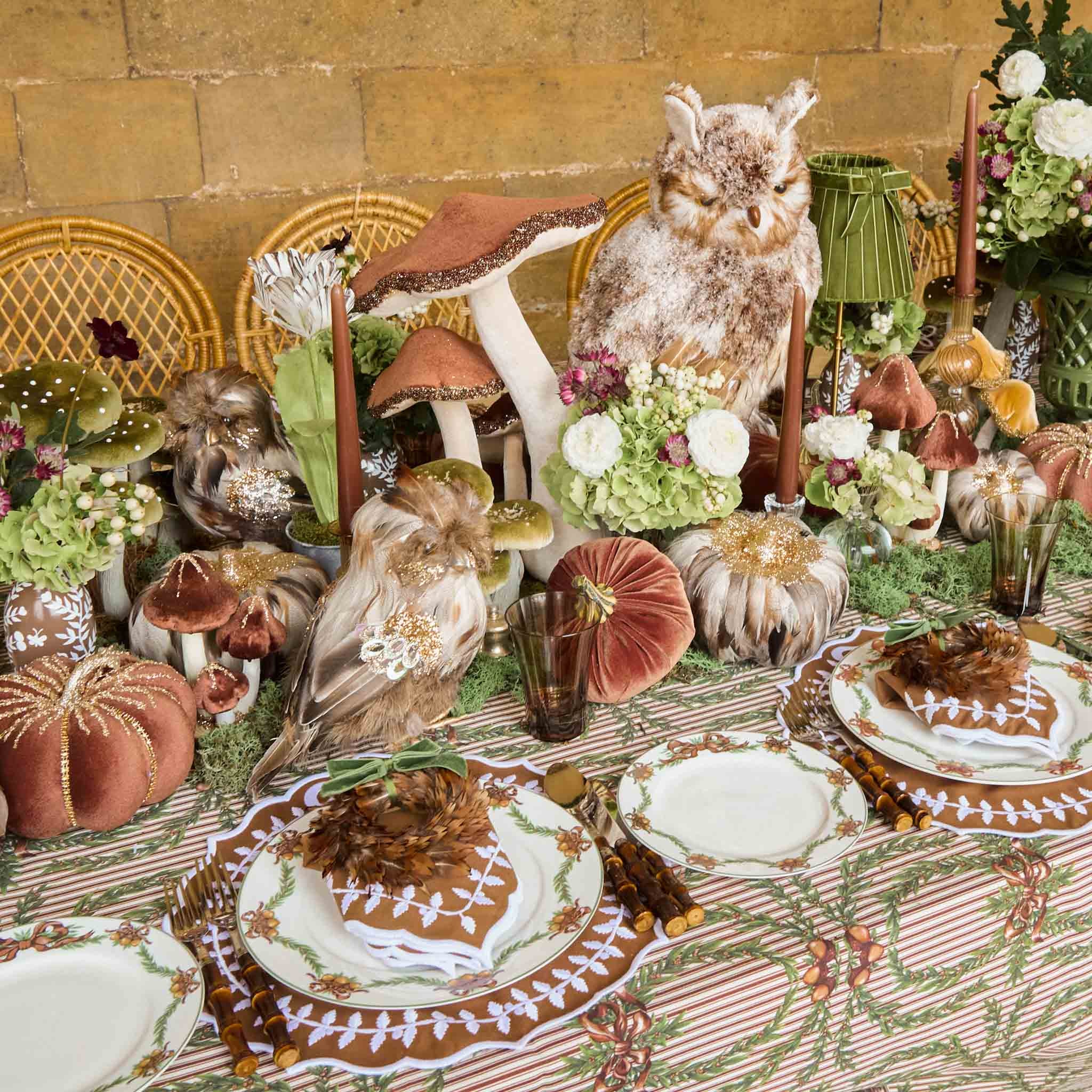 Feather Wreaths with Forest Green Velvet Bows (Set of 4)