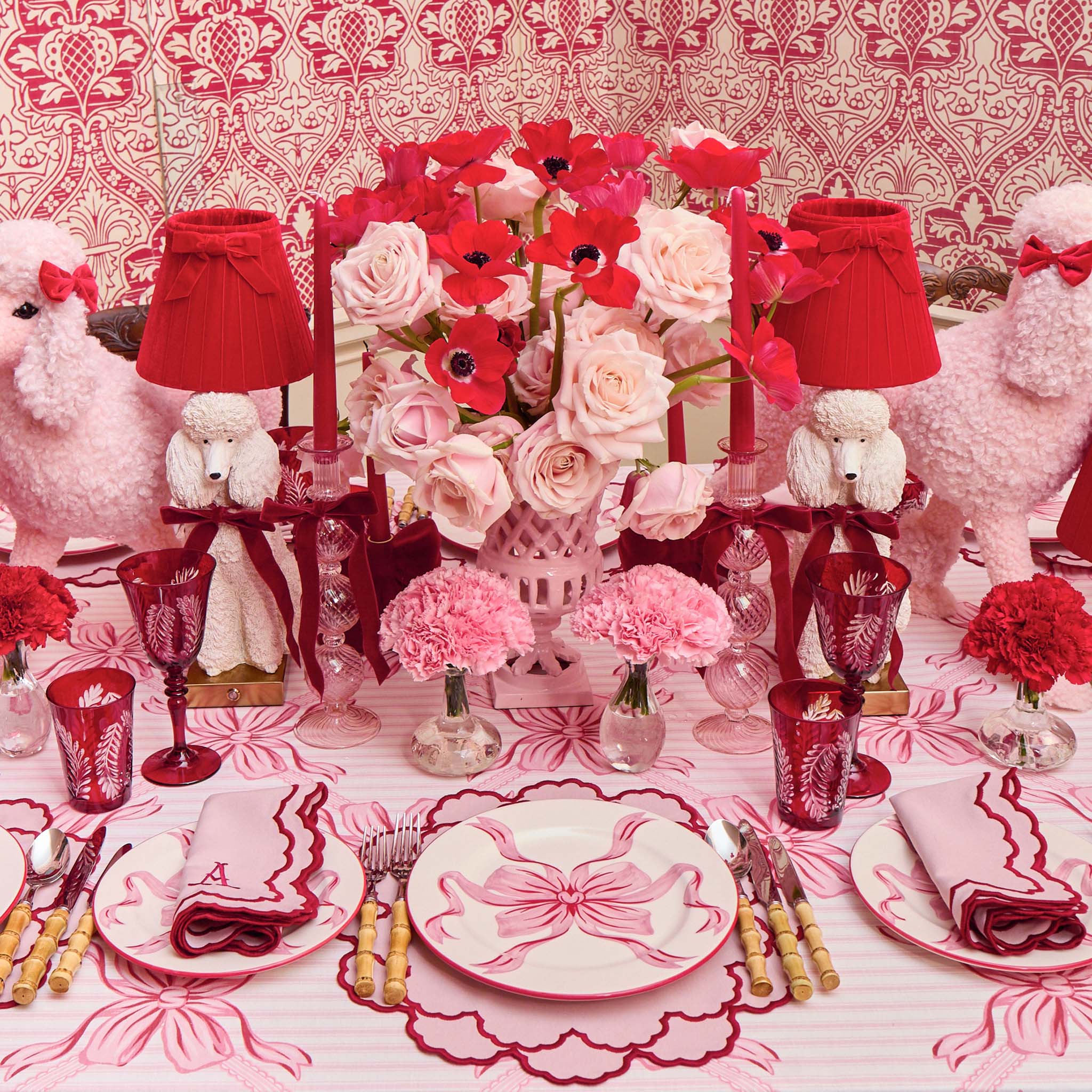 Audrey Pink & Red Bow Starter Plates (Set of 4)