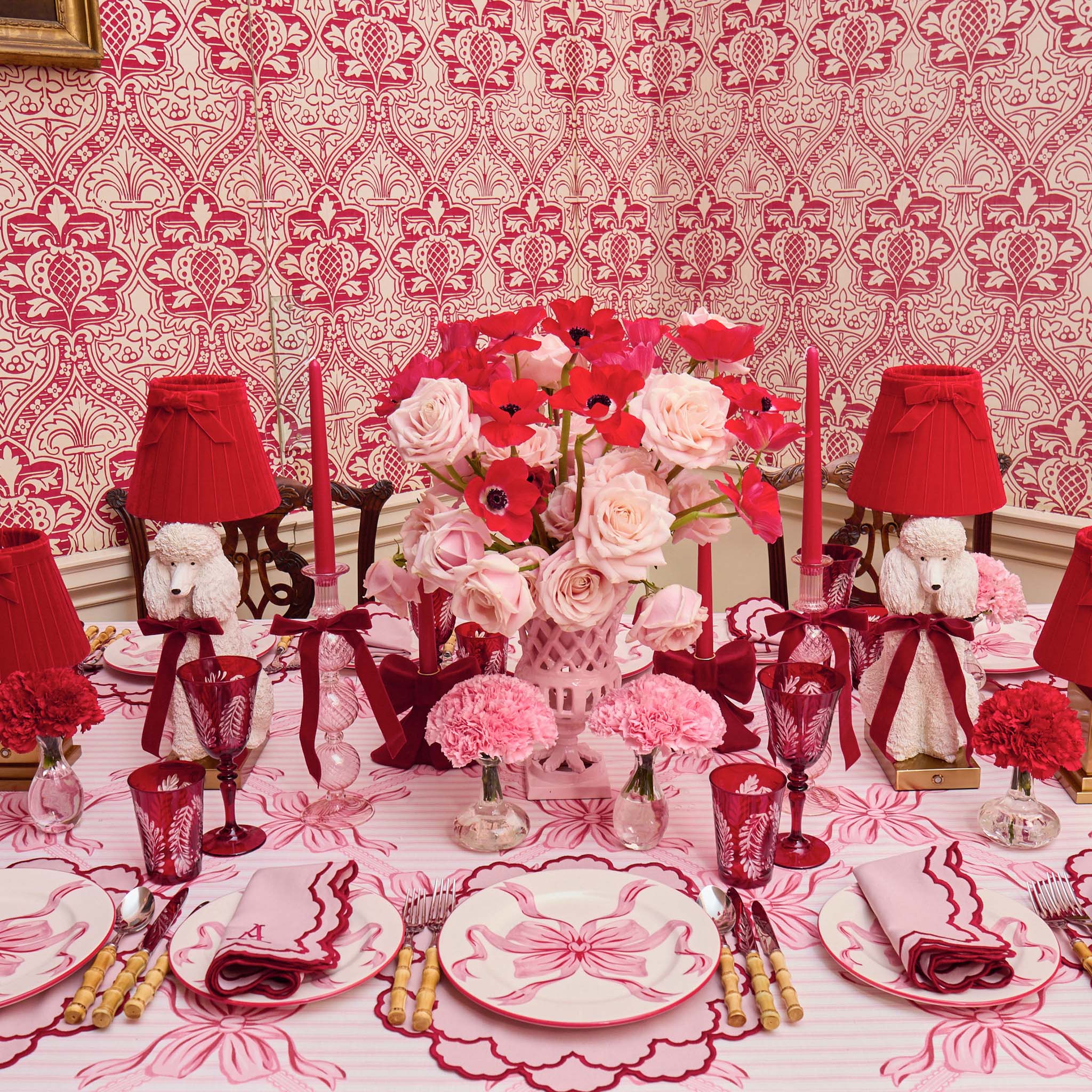 Fifi Poodle Rechargeable Lamp with Red Velvet Bow Shade (18cm)