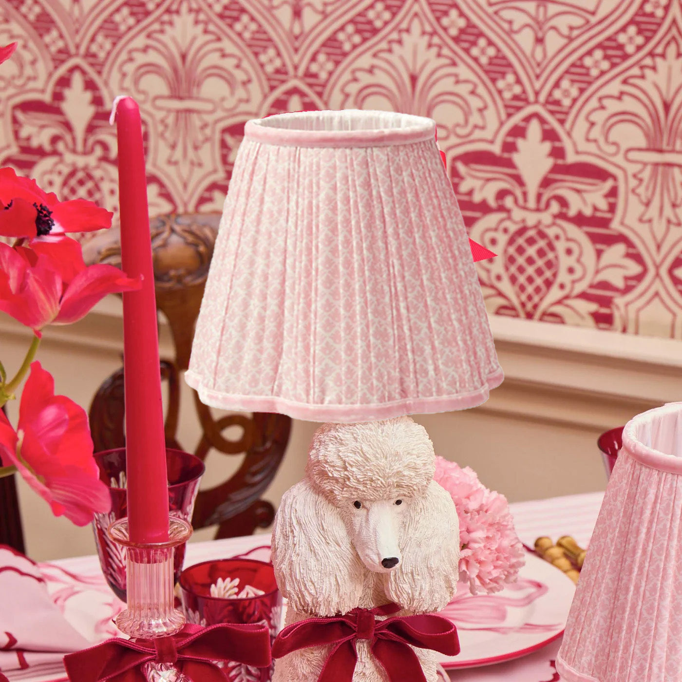 Fifi Poodle Rechargeable Lamp with Pink Lotus Shade (18cm)