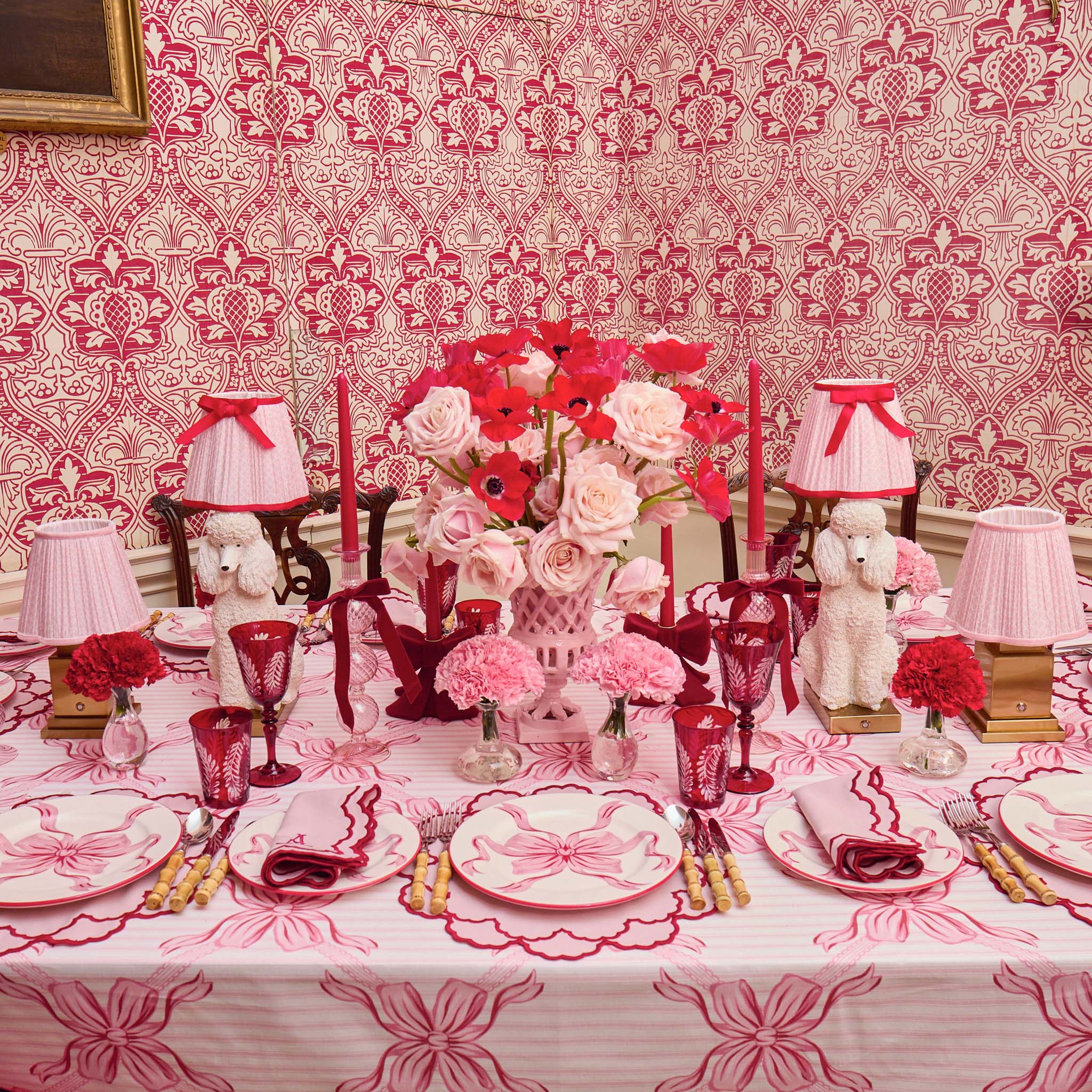Audrey Pink & Red Bow Dinner & Starter Plates (Set of 8)