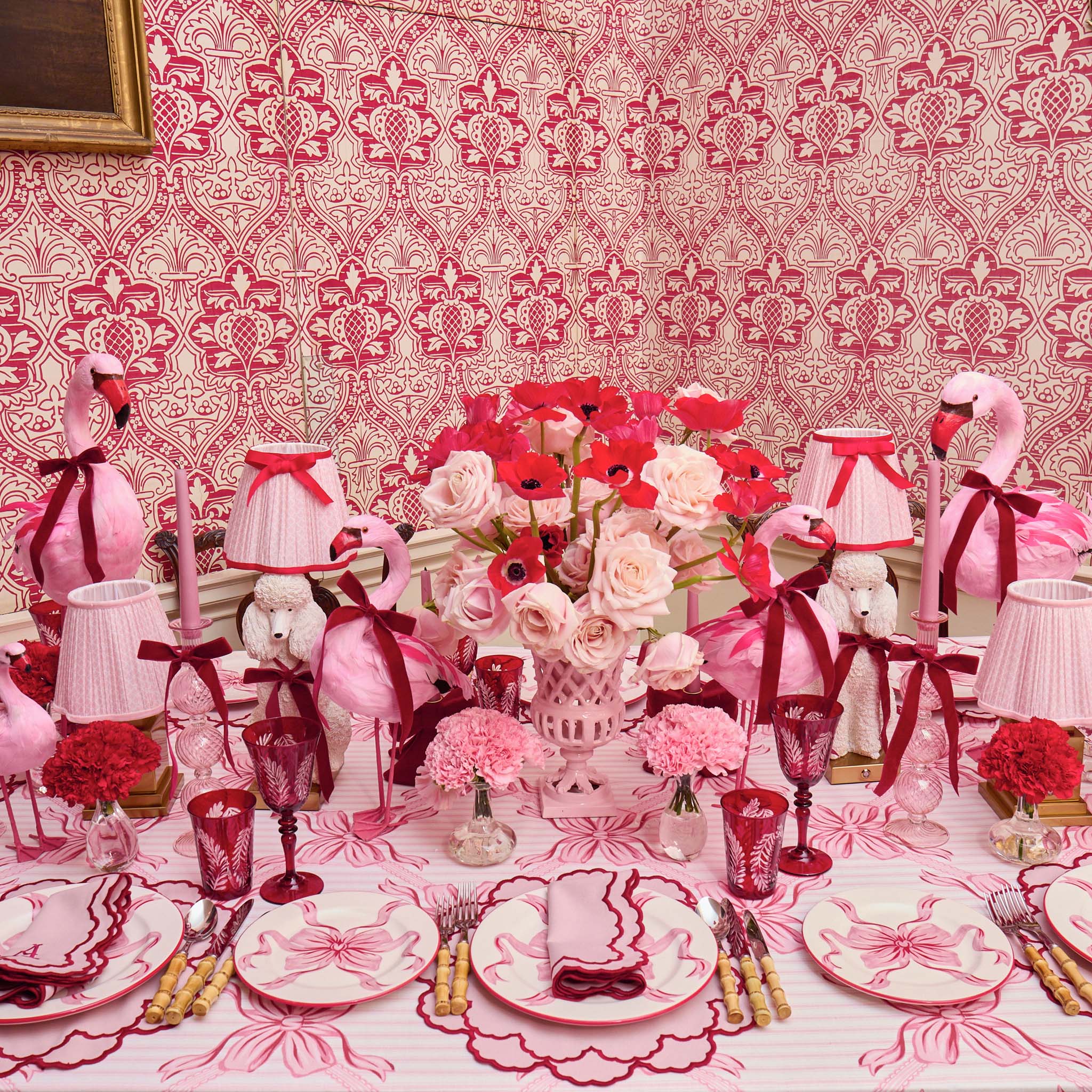 Audrey Pink & Red Bow Starter Plates (Set of 4)