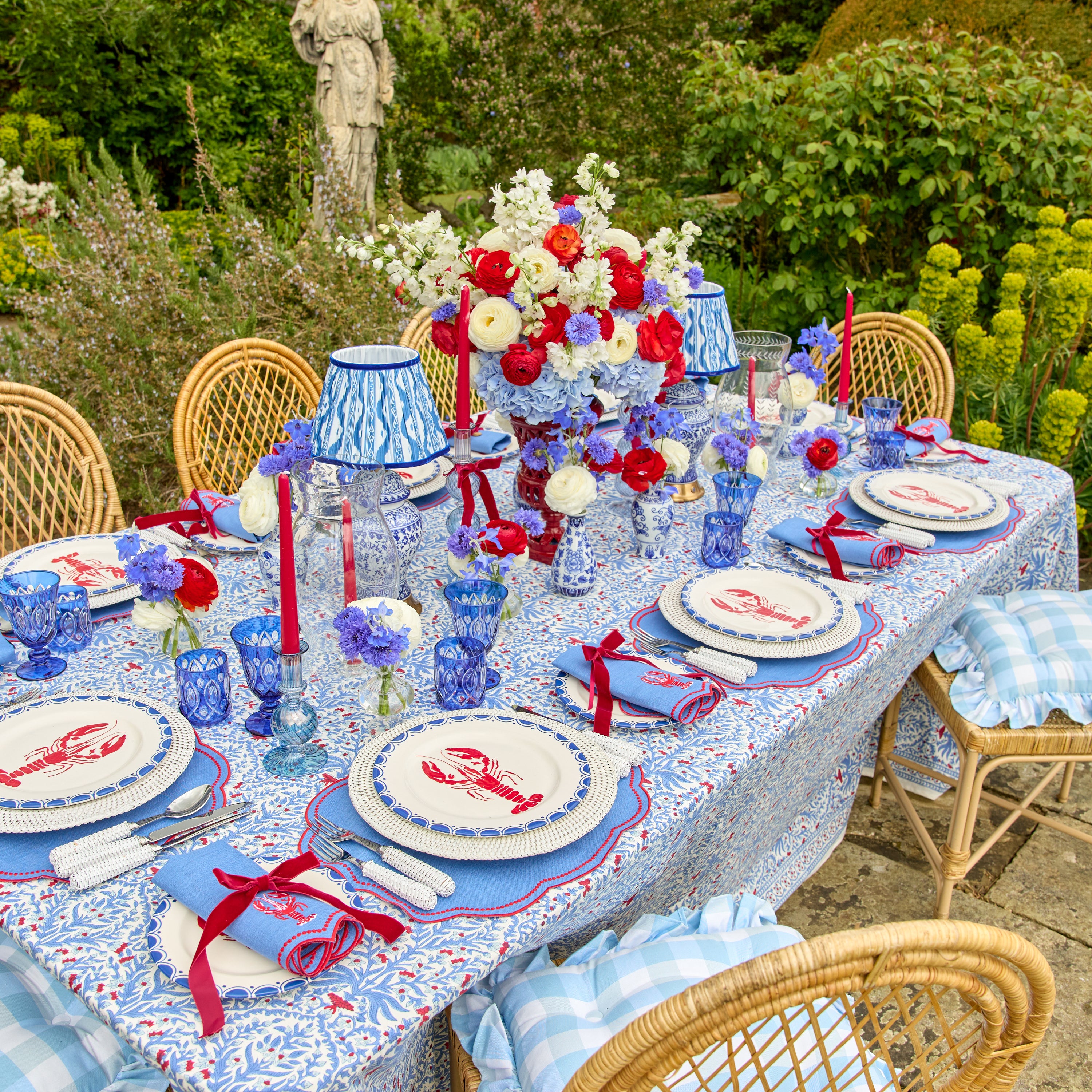 Blue & Red Eloise Linen Placemats & Lobster Napkins (Set of 4)