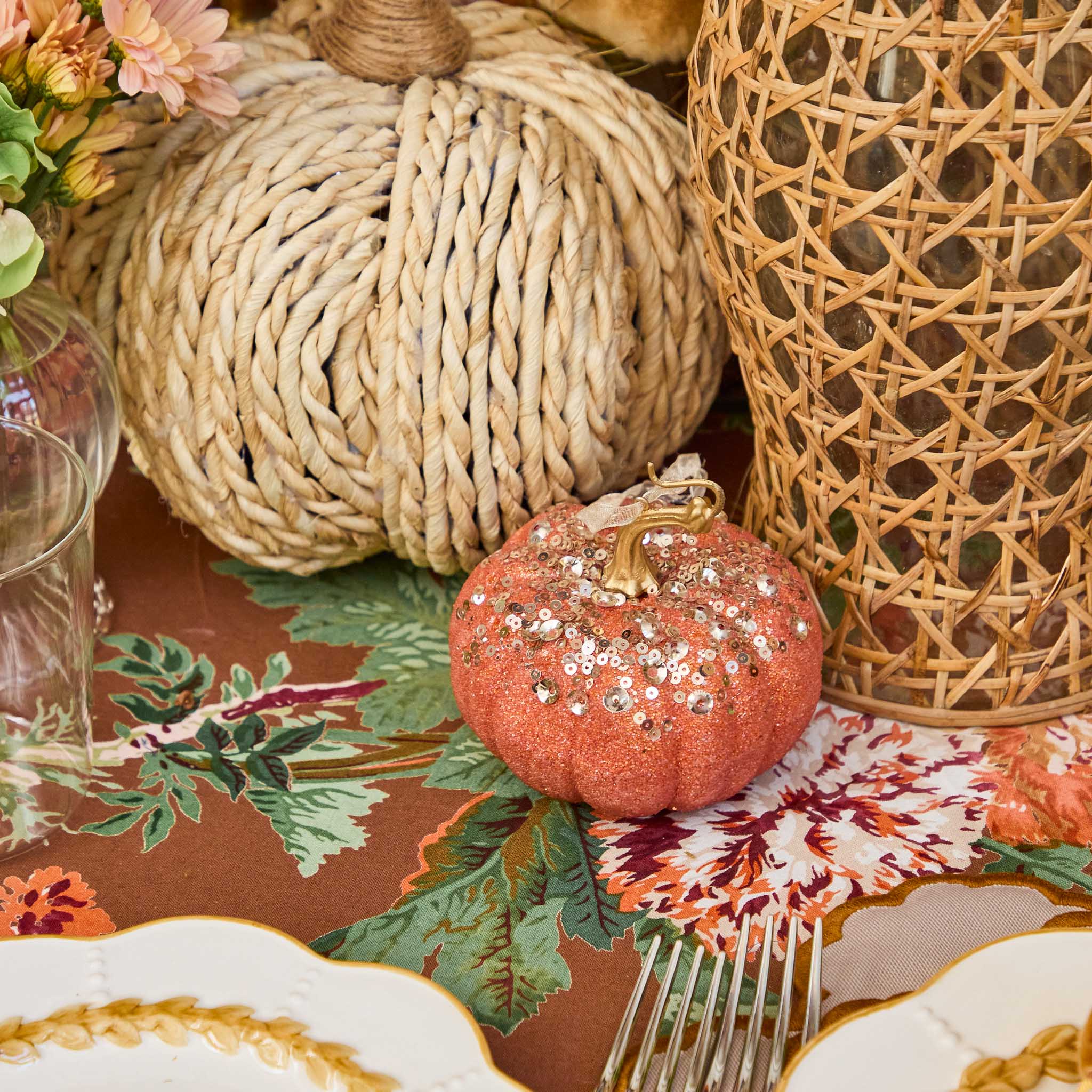 Small Orange Glitter Pumpkins (Set of 4)