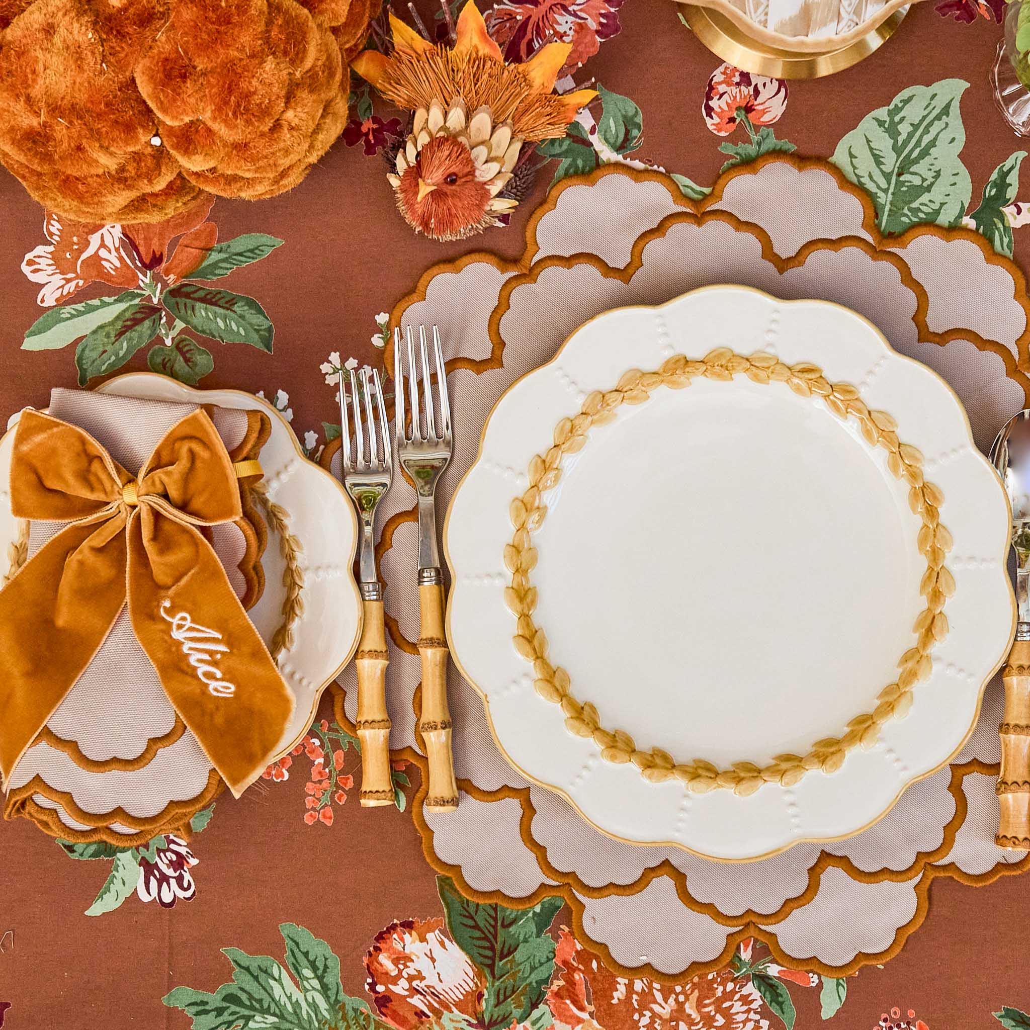 Lily Taupe & Mustard Placemats & Napkins (Set of 4)