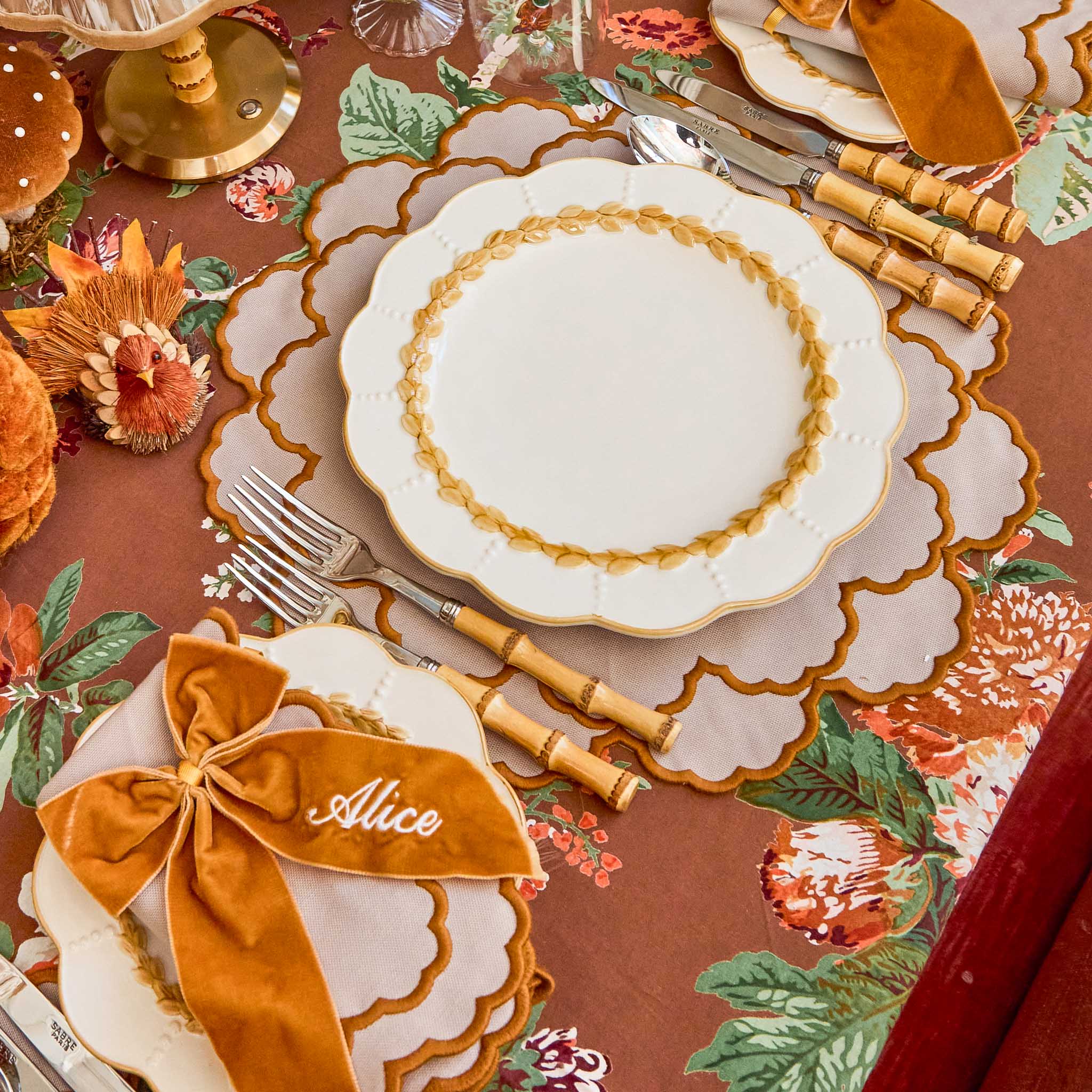 Lily Taupe & Mustard Placemats & Napkins (Set of 4)