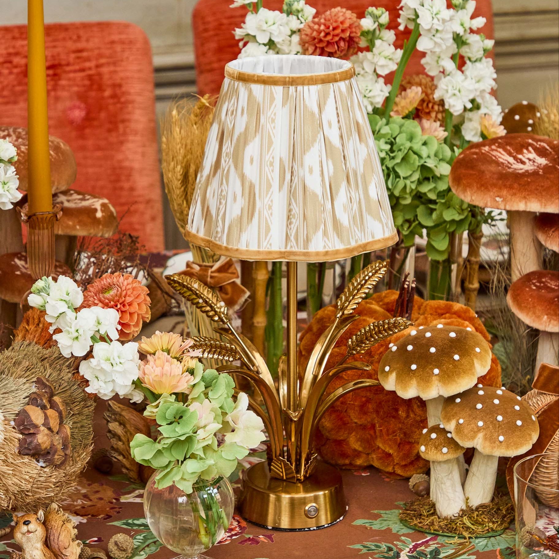 Corn Sheaf Rechargeable Lamp with Putty Ikat Shade (18cm)