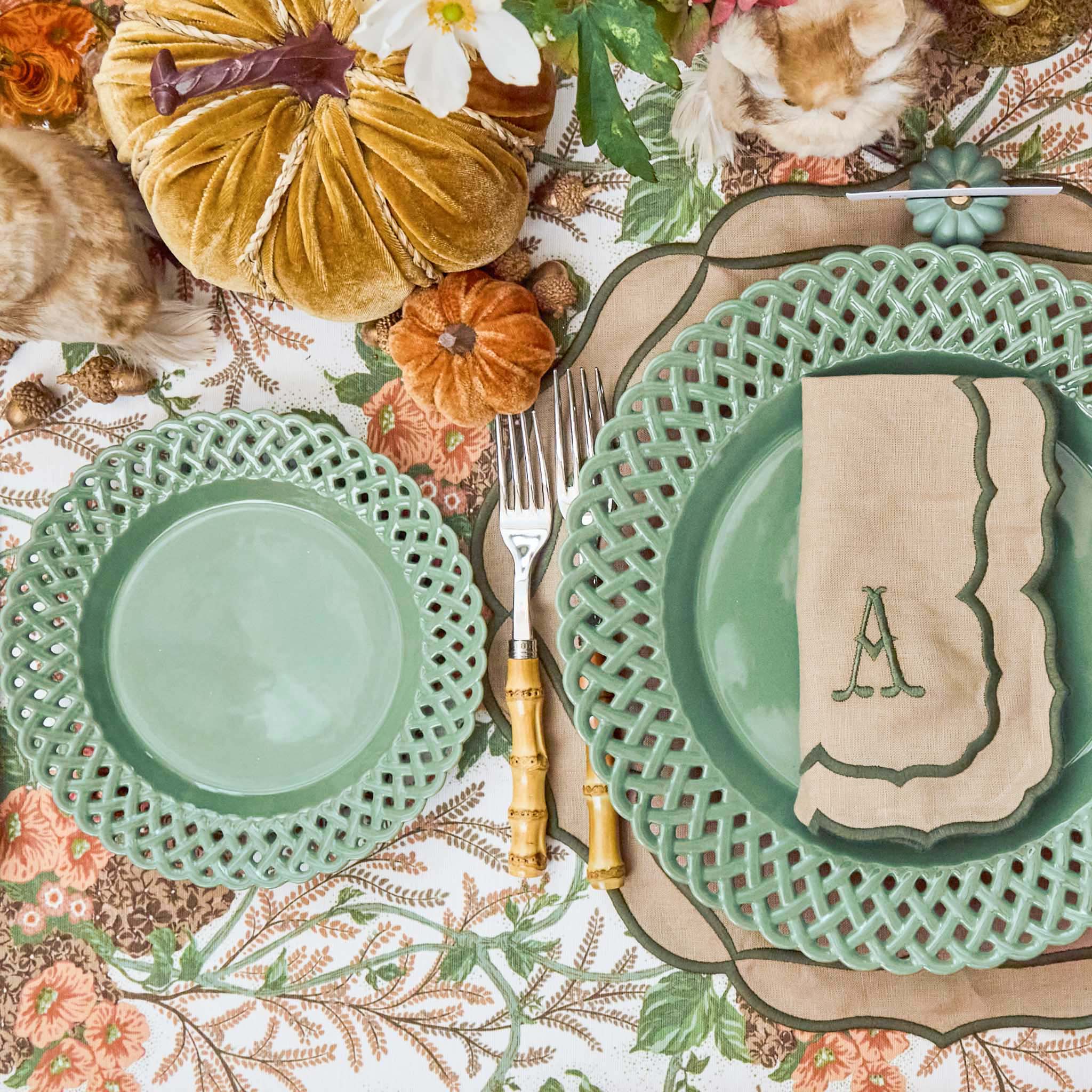 Sage Basketweave Starter Plates (Set of 4)