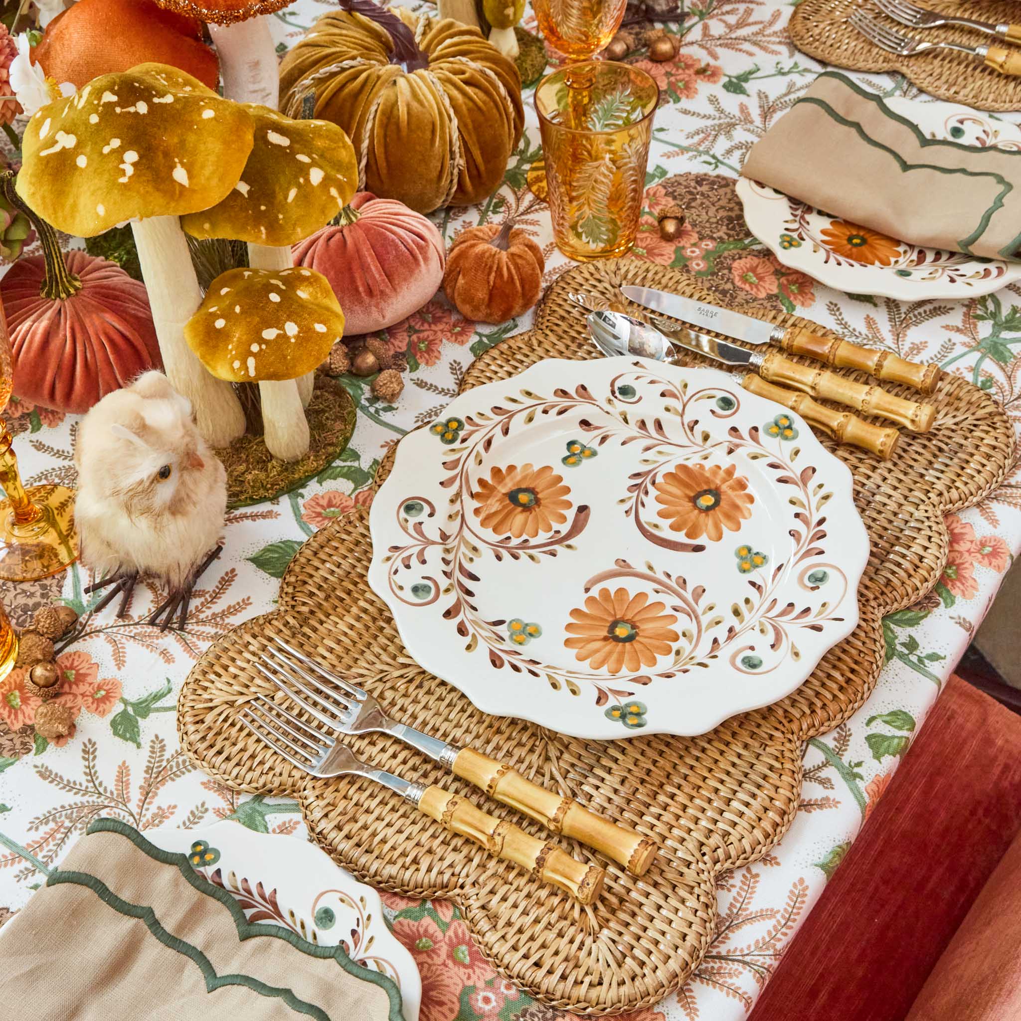 Rectangular Scalloped Rattan Placemats (Set of 4)