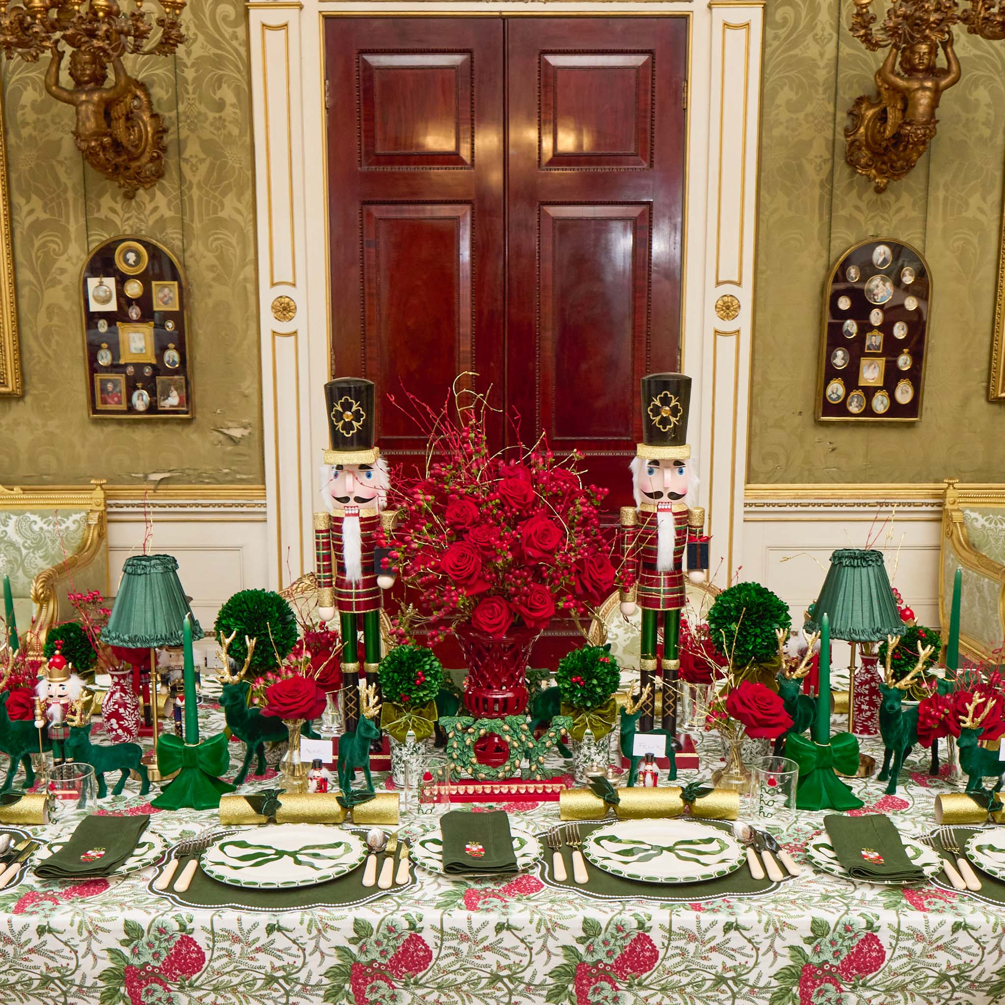 Edie Tall Rechargeable Lamp with Forest Green Frilled Silk Shade (18cm)