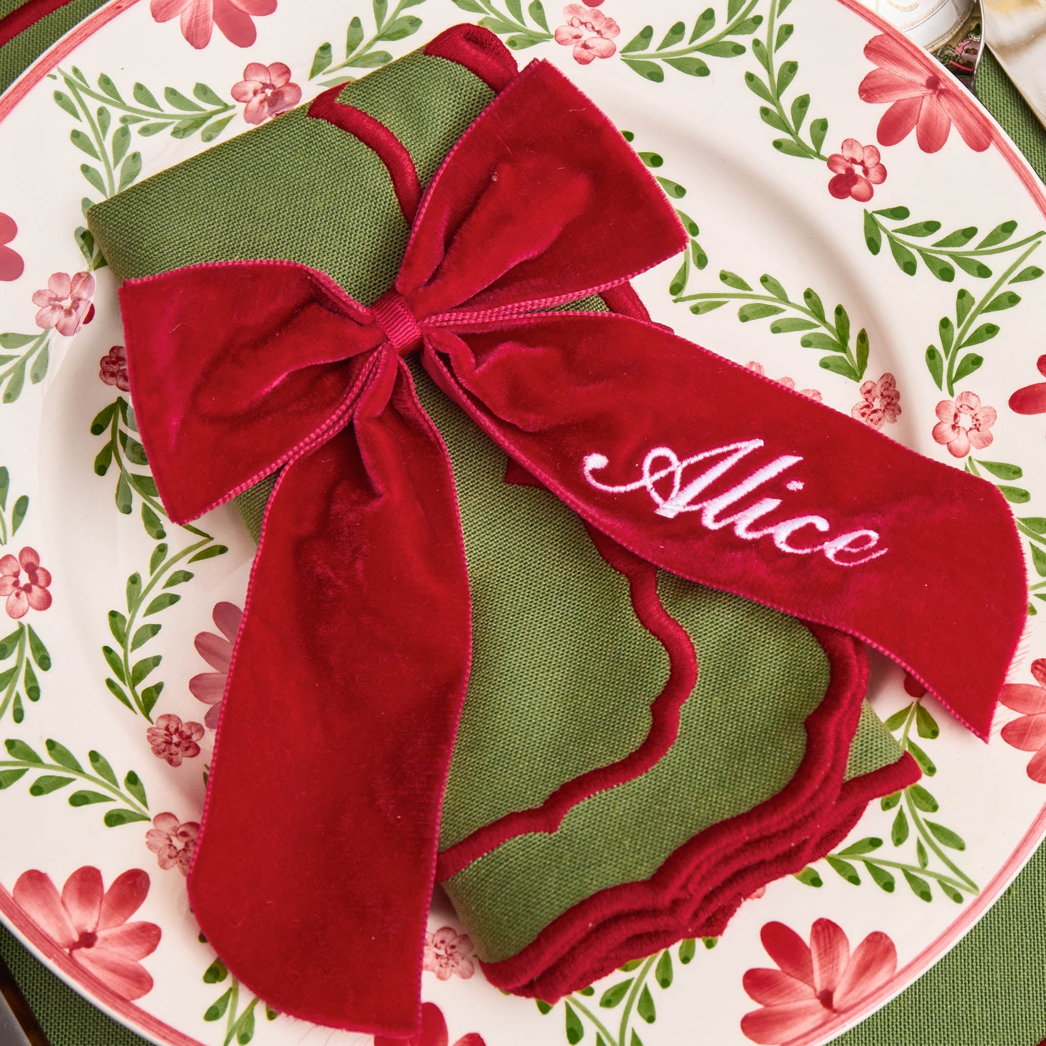 Personalisable Berry Red Velvet Bow