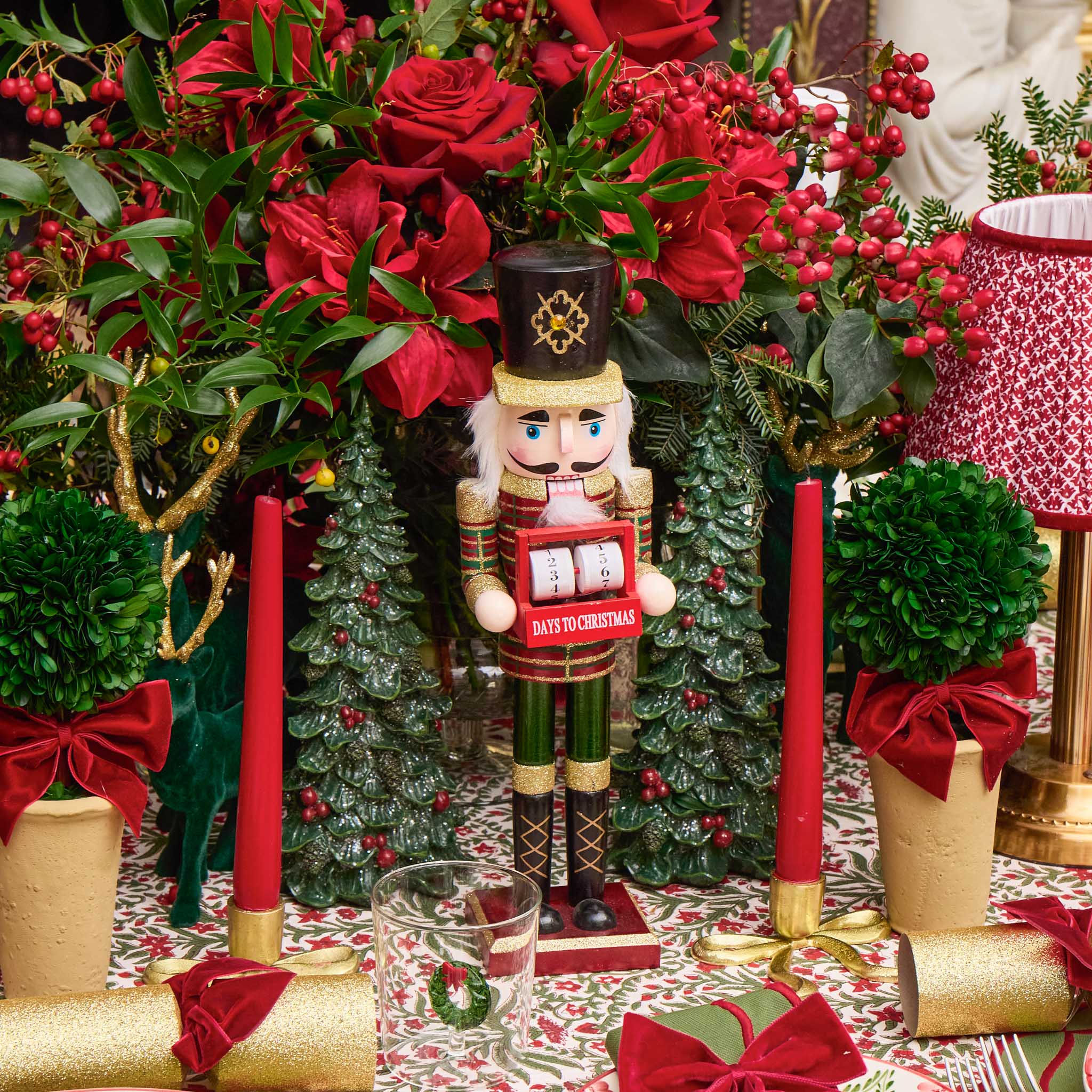 Red Ribboned Potted Boxwood Ball (Pair)