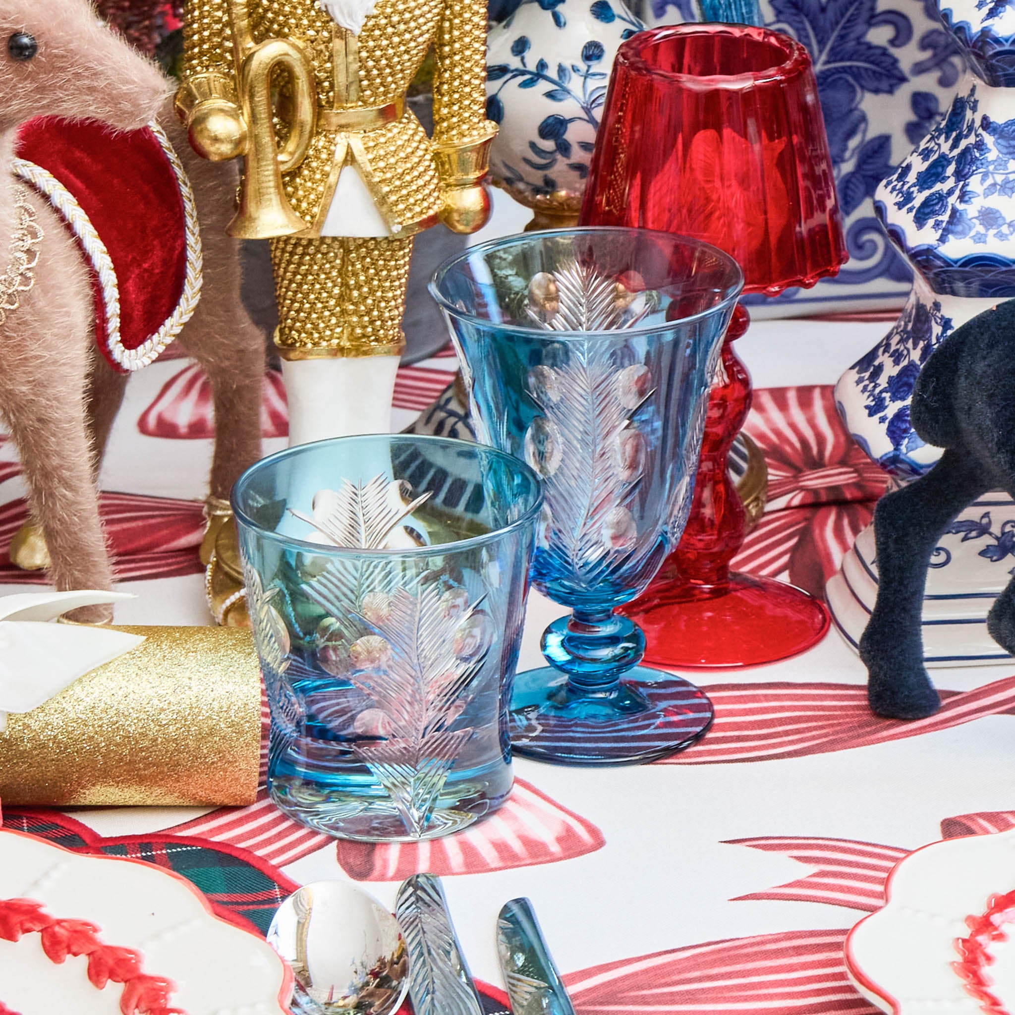 Blue Fern Engraved Water Glasses (Set of 4)