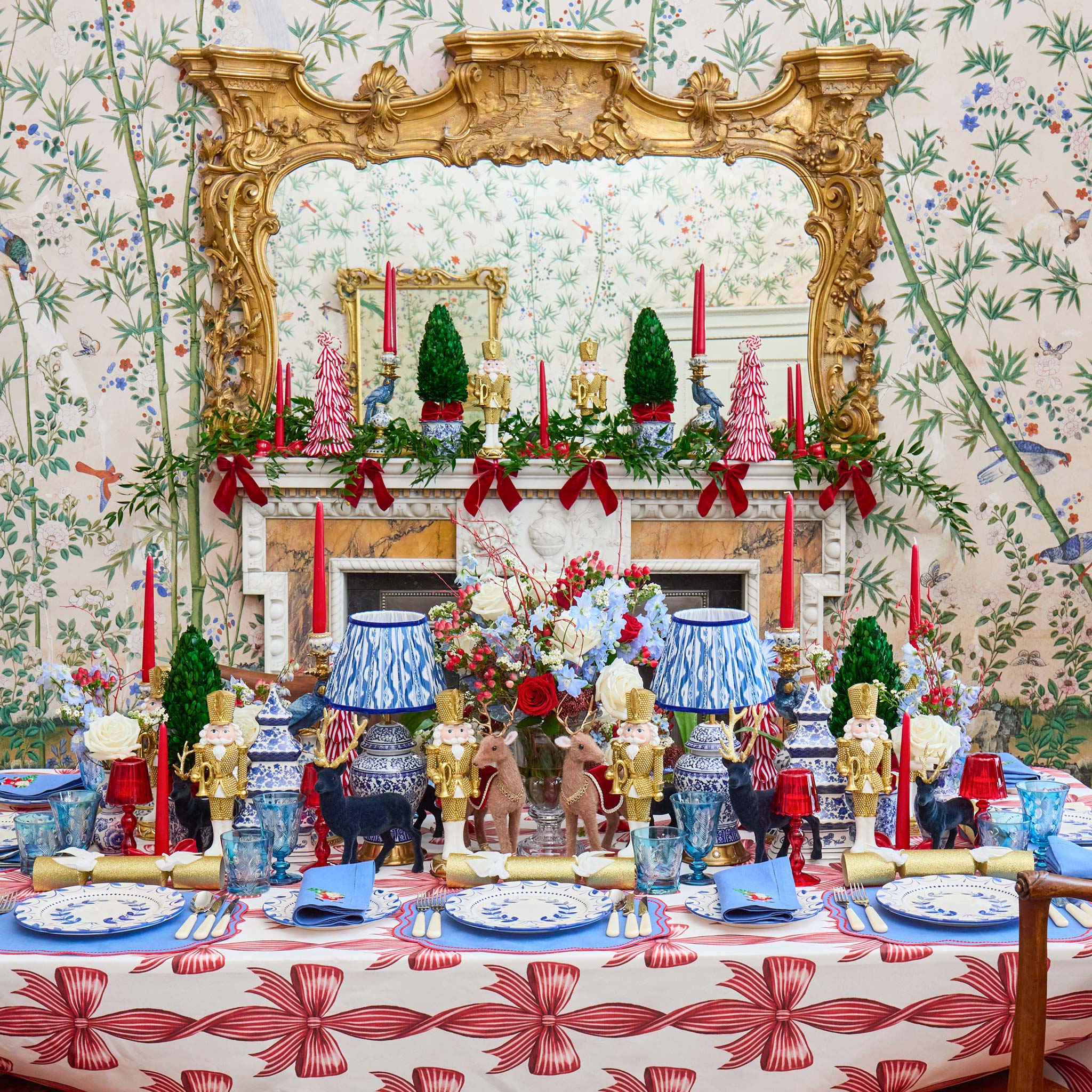 Chinoiserie Rechargeable Lamp & Cobalt Ikat Shade (22cm)