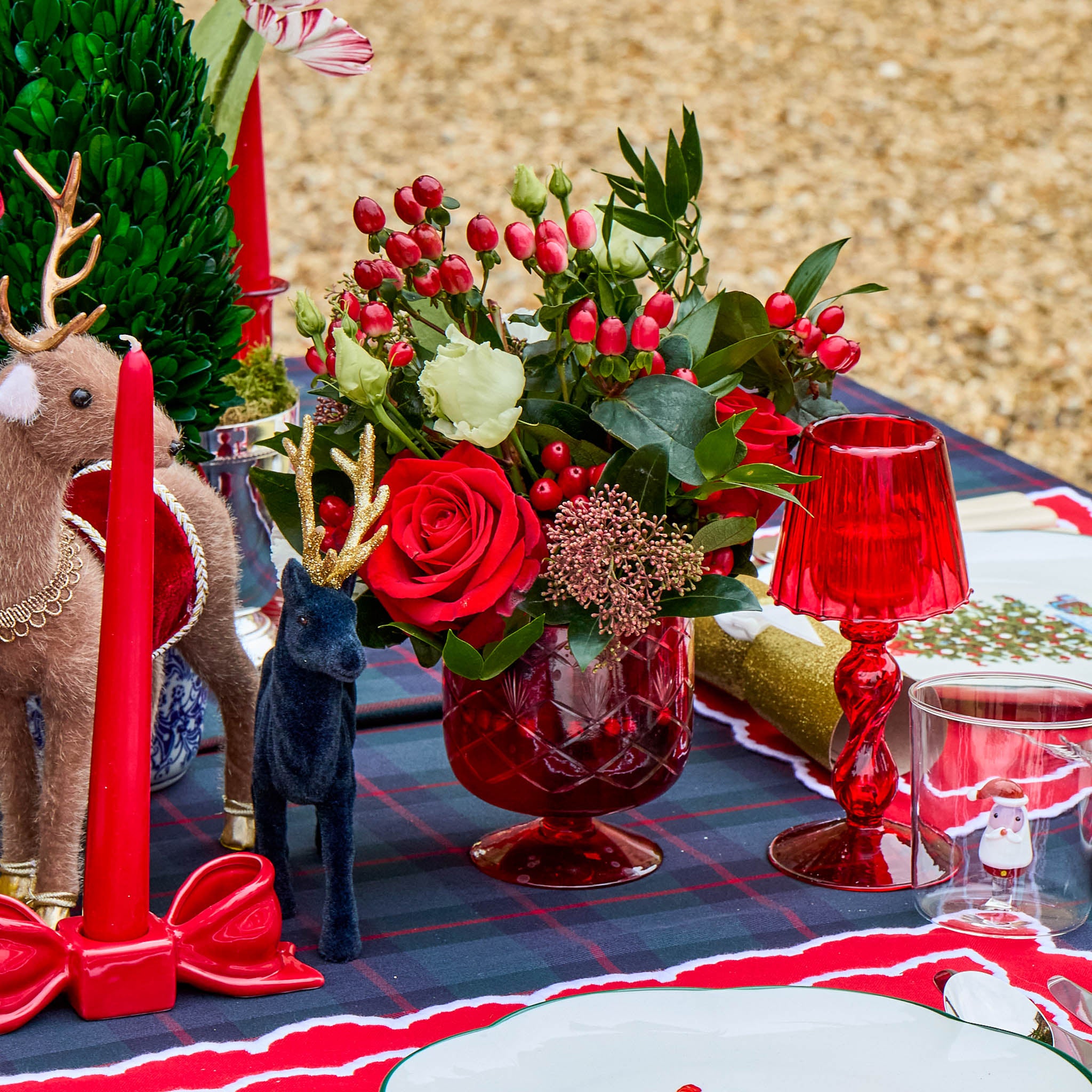 Red Ceramic Bow Candleholder (Pair)