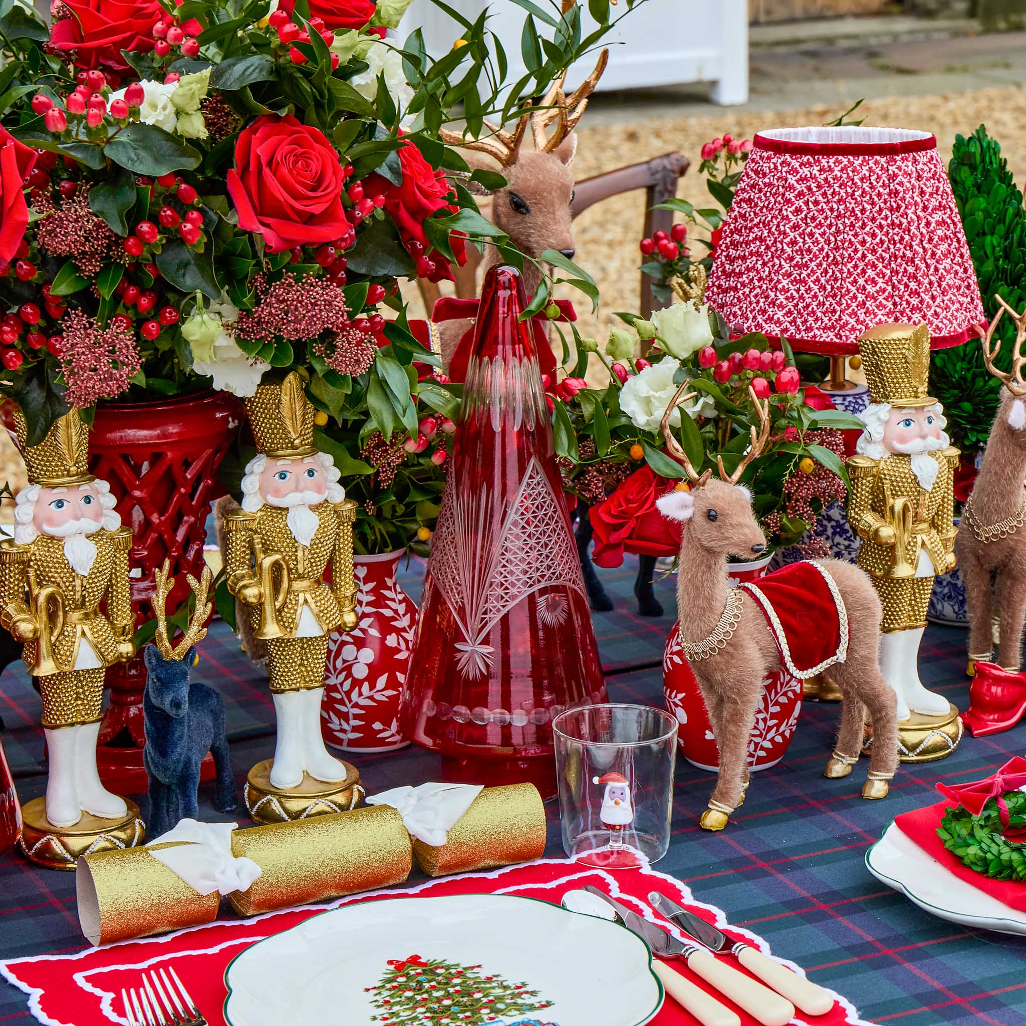 Red Glass Engraved Tree (Pair)