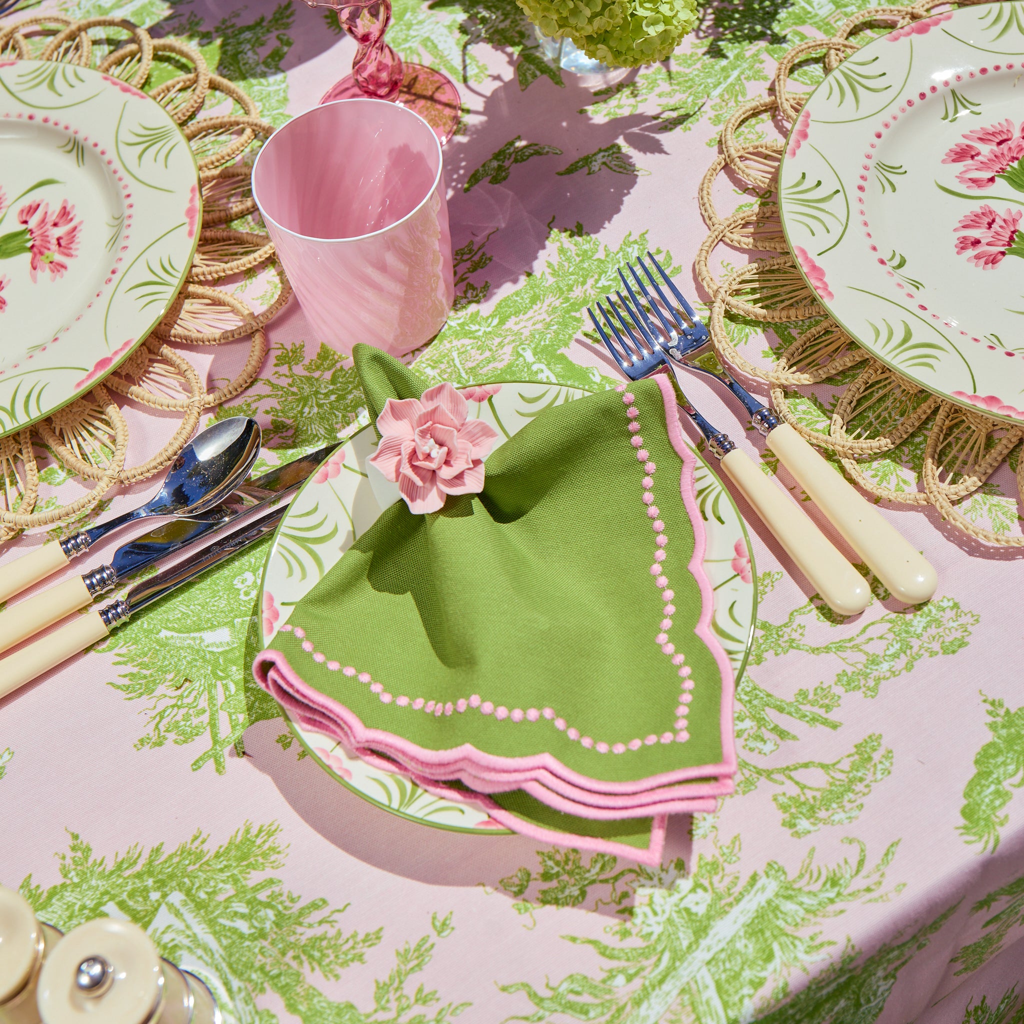 Pink & Green Ottilie Toile Tablecloth