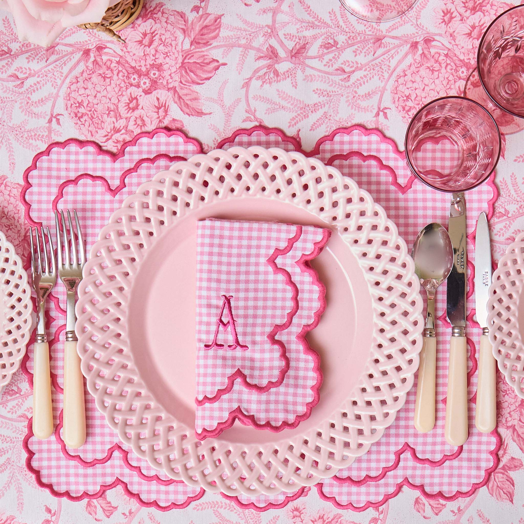 Charlotte Pink Gingham Placemats & Napkins (Set of 4)