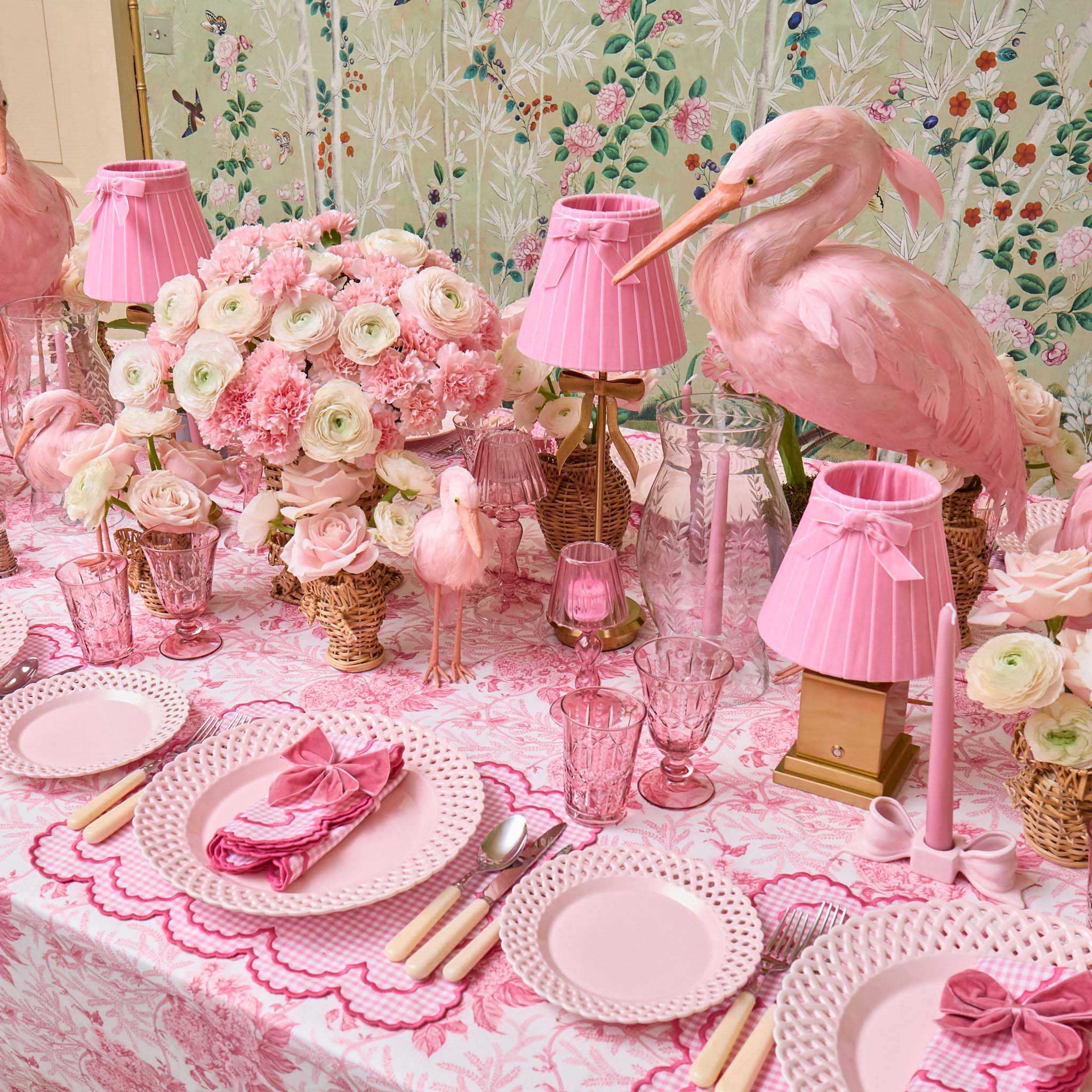 Square Rechargeable Lamp with Pink Velvet Bow Shade (18cm)