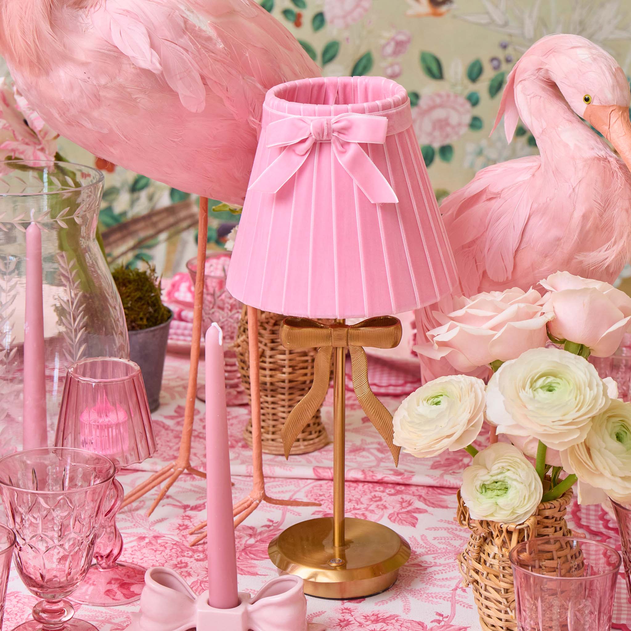 Pink Velvet Bow Lampshade (18cm)