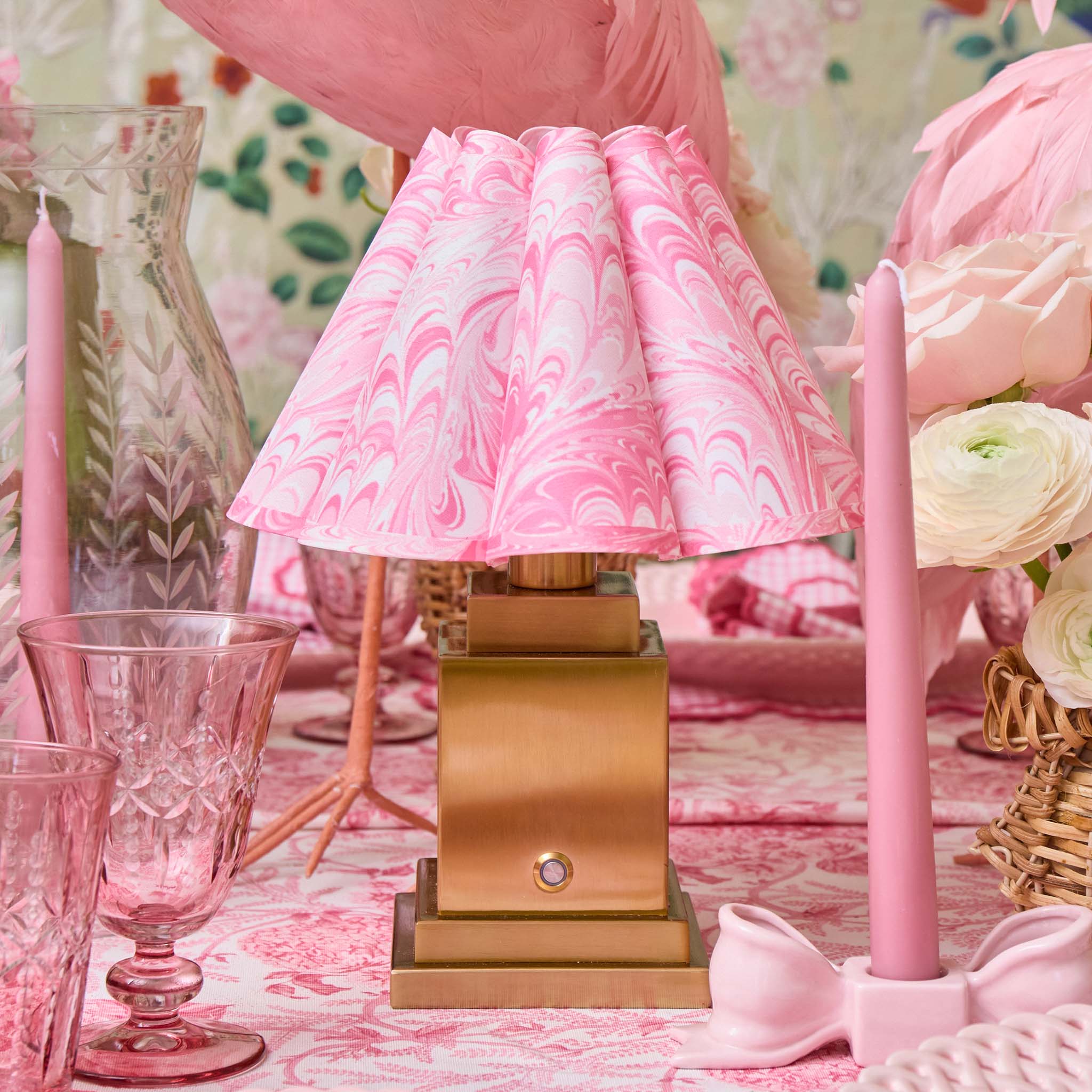 Square Rechargeable Lamp with Pink Estella Shade (22cm)