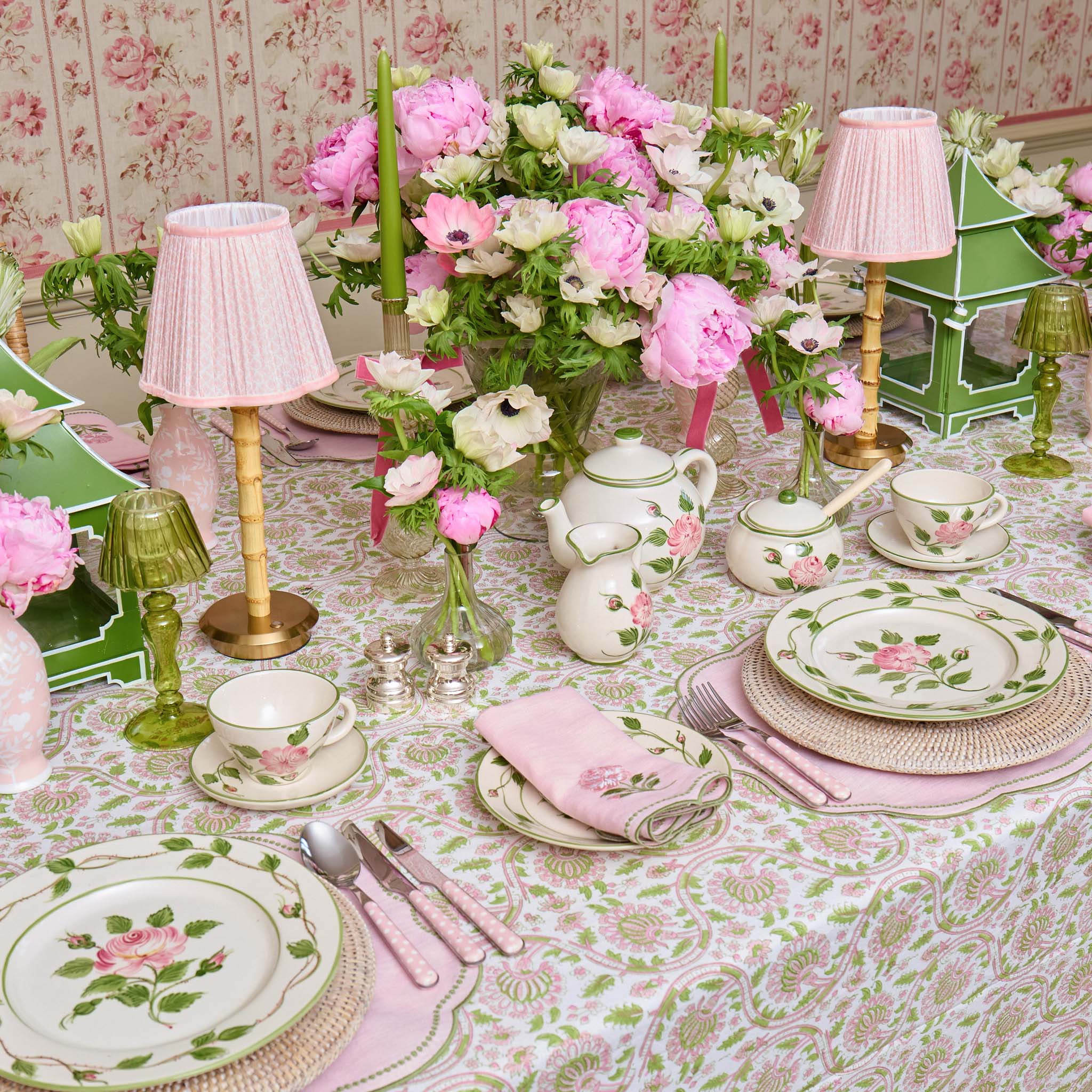 Eloise Pink & Green Linen Placemats (Set of 4)