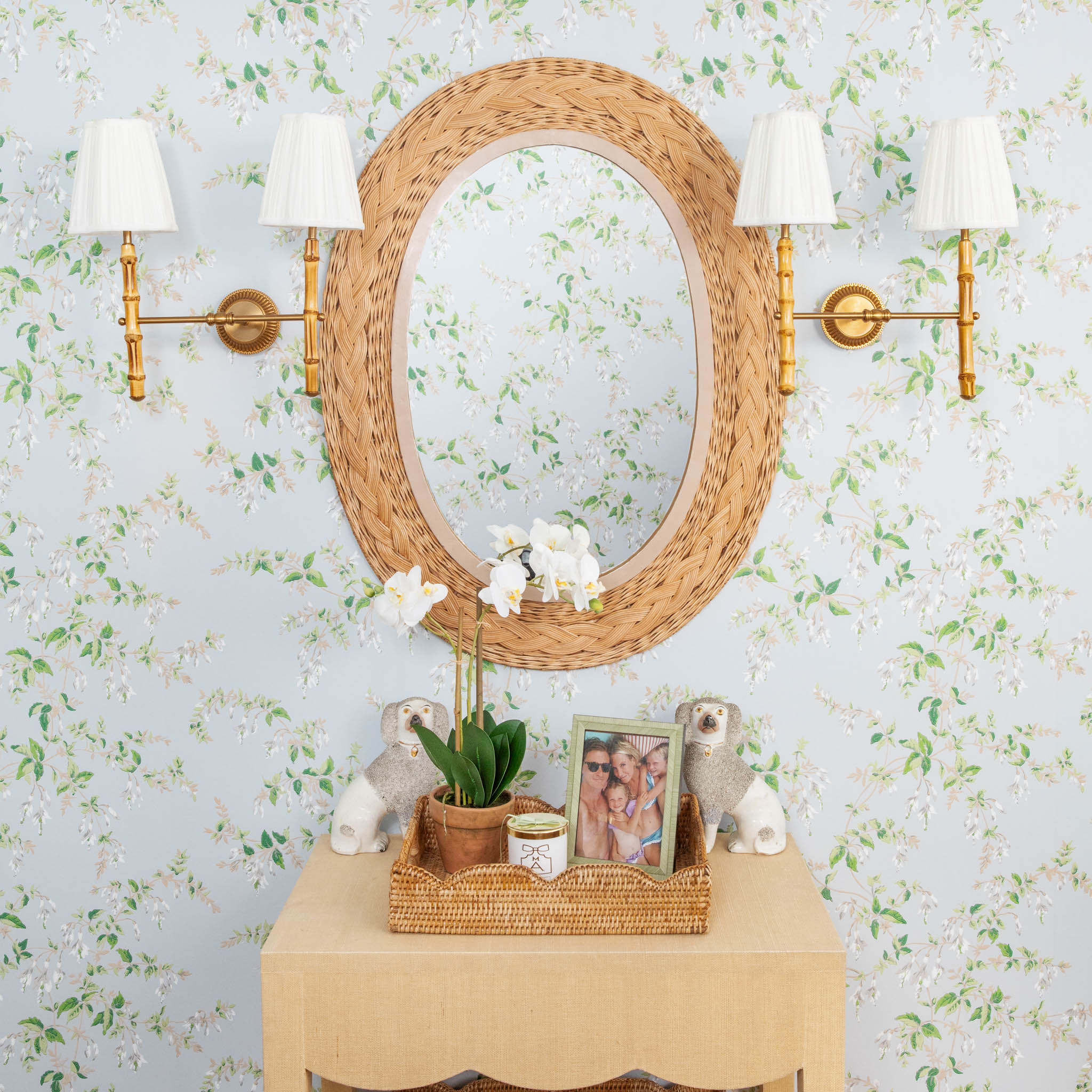 Bamboo Rechargeable Double Wall Light with Cream Shades (14cm)