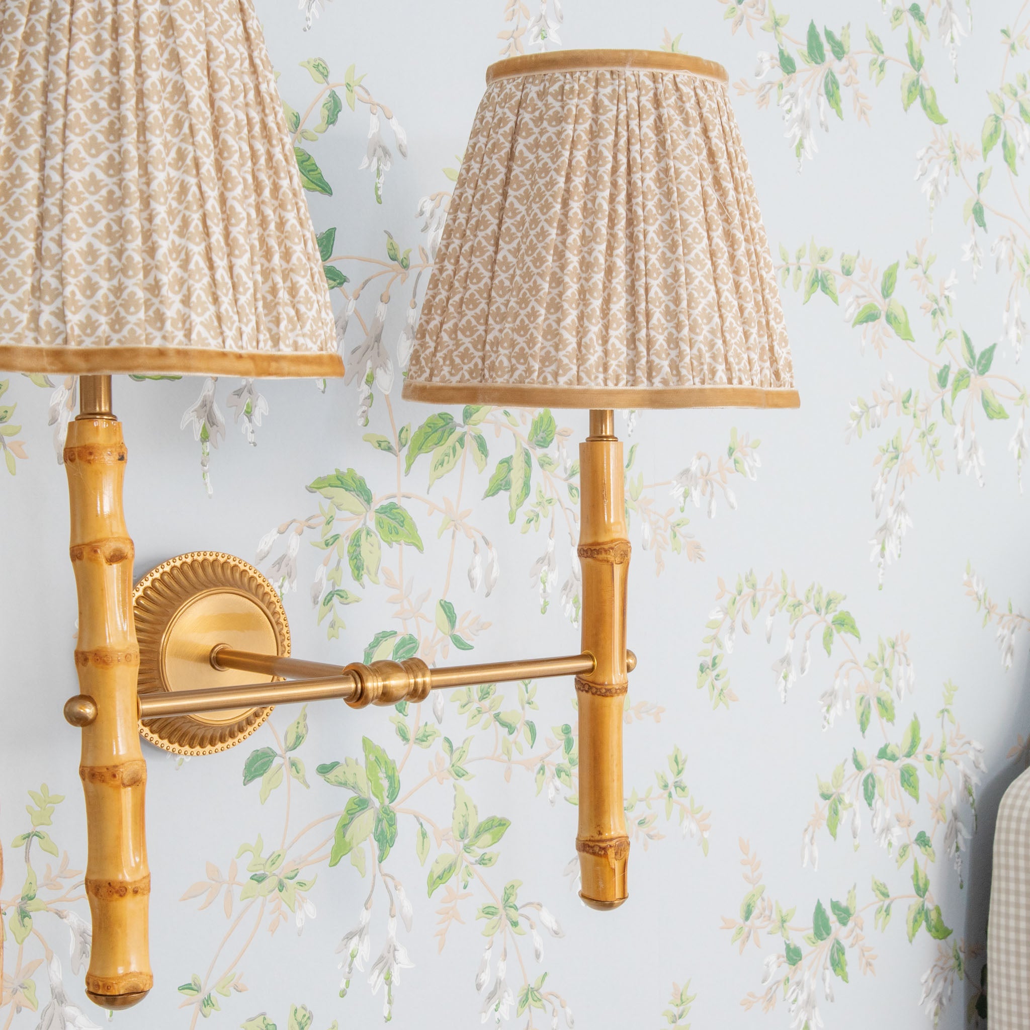 Bamboo Rechargeable Double Wall Light with Putty Lotus Shades (18cm)