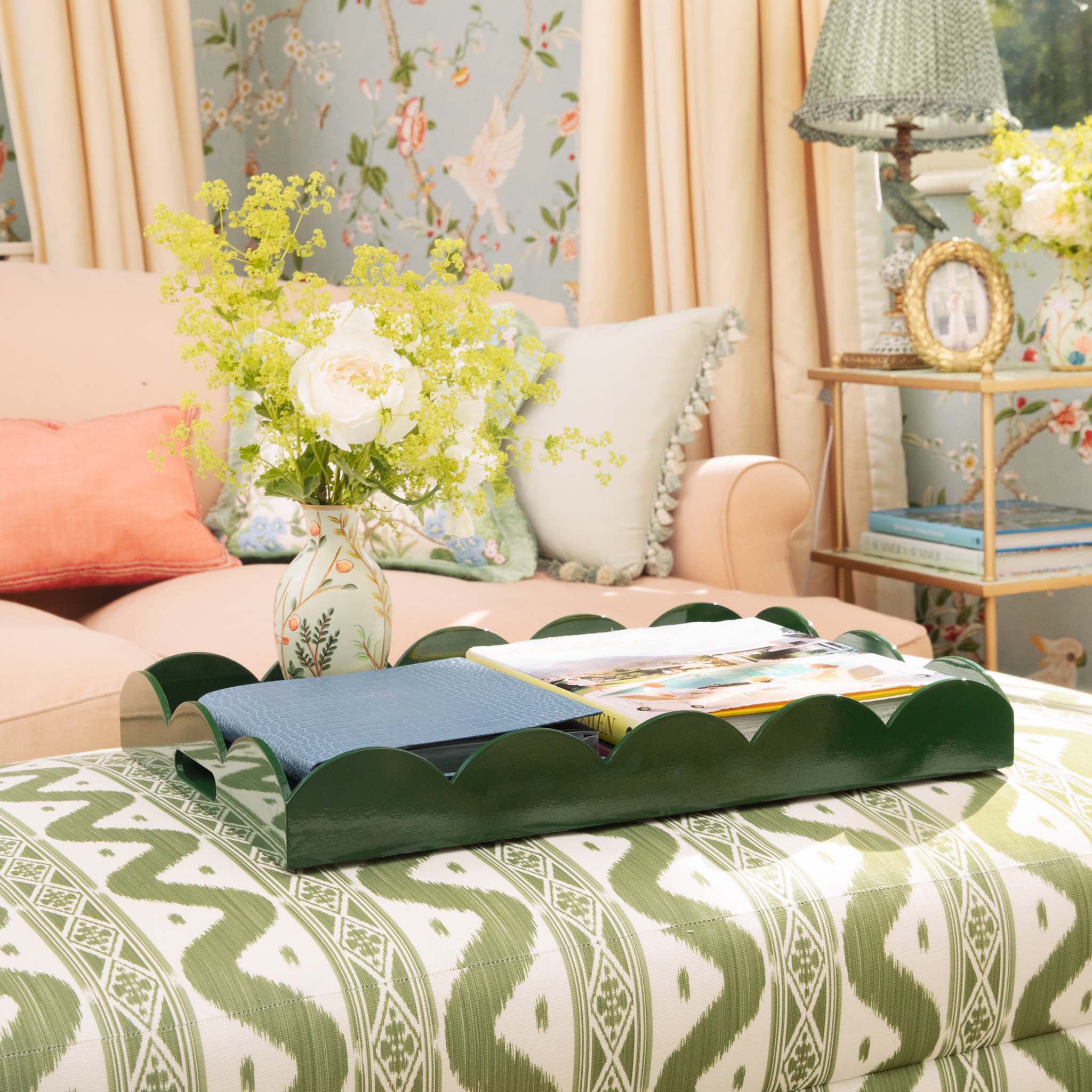 Large Olive Scalloped Lacquer Tray