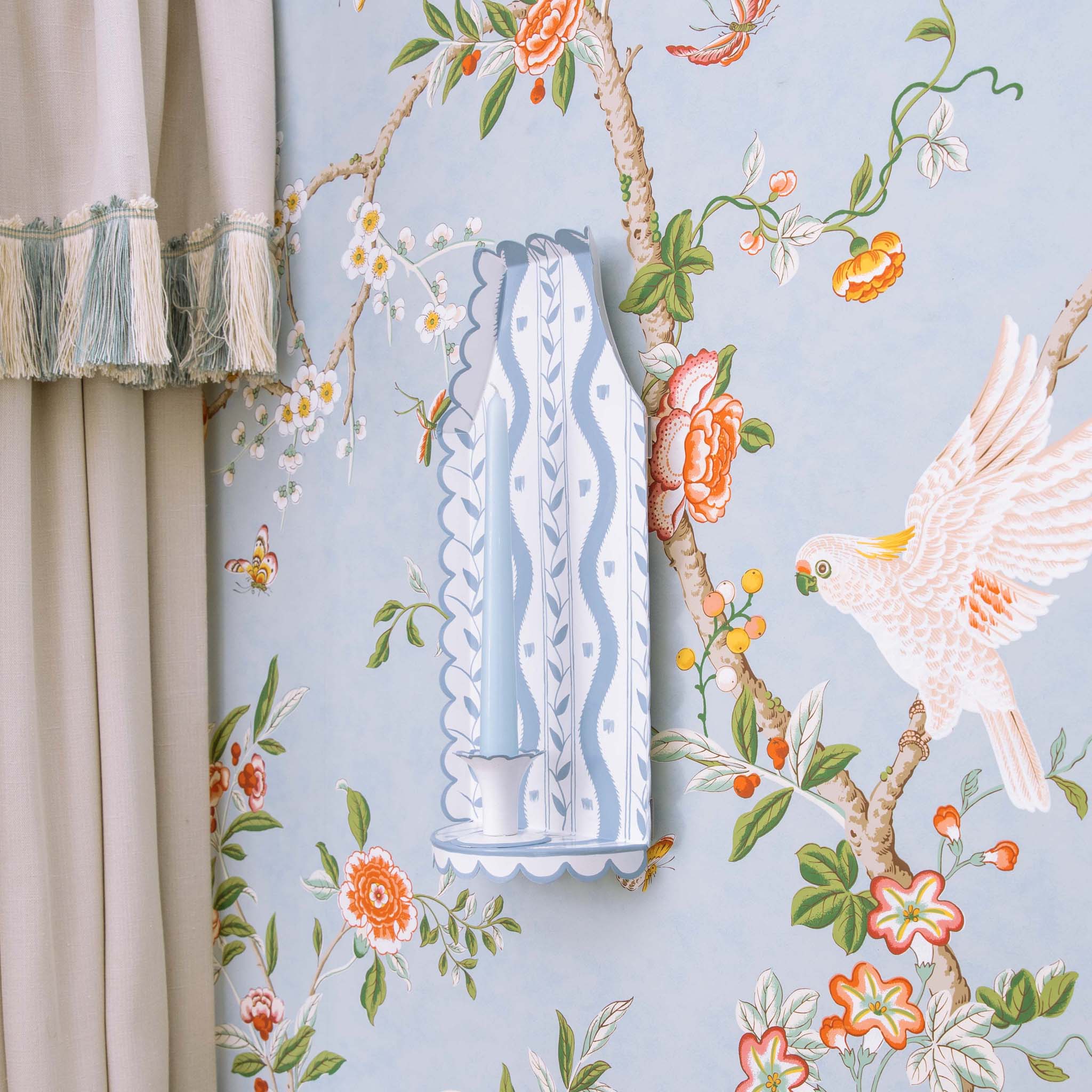Blue Ikat Tole Candle Sconce