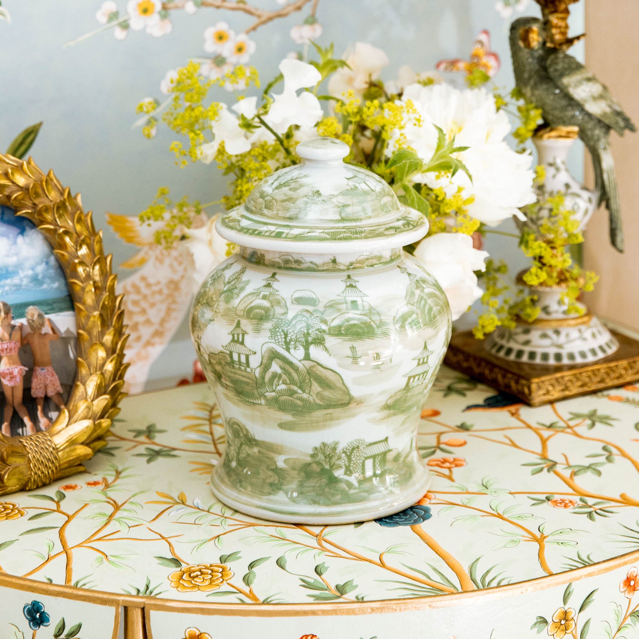 Small Green Chinoiserie Ginger Jar