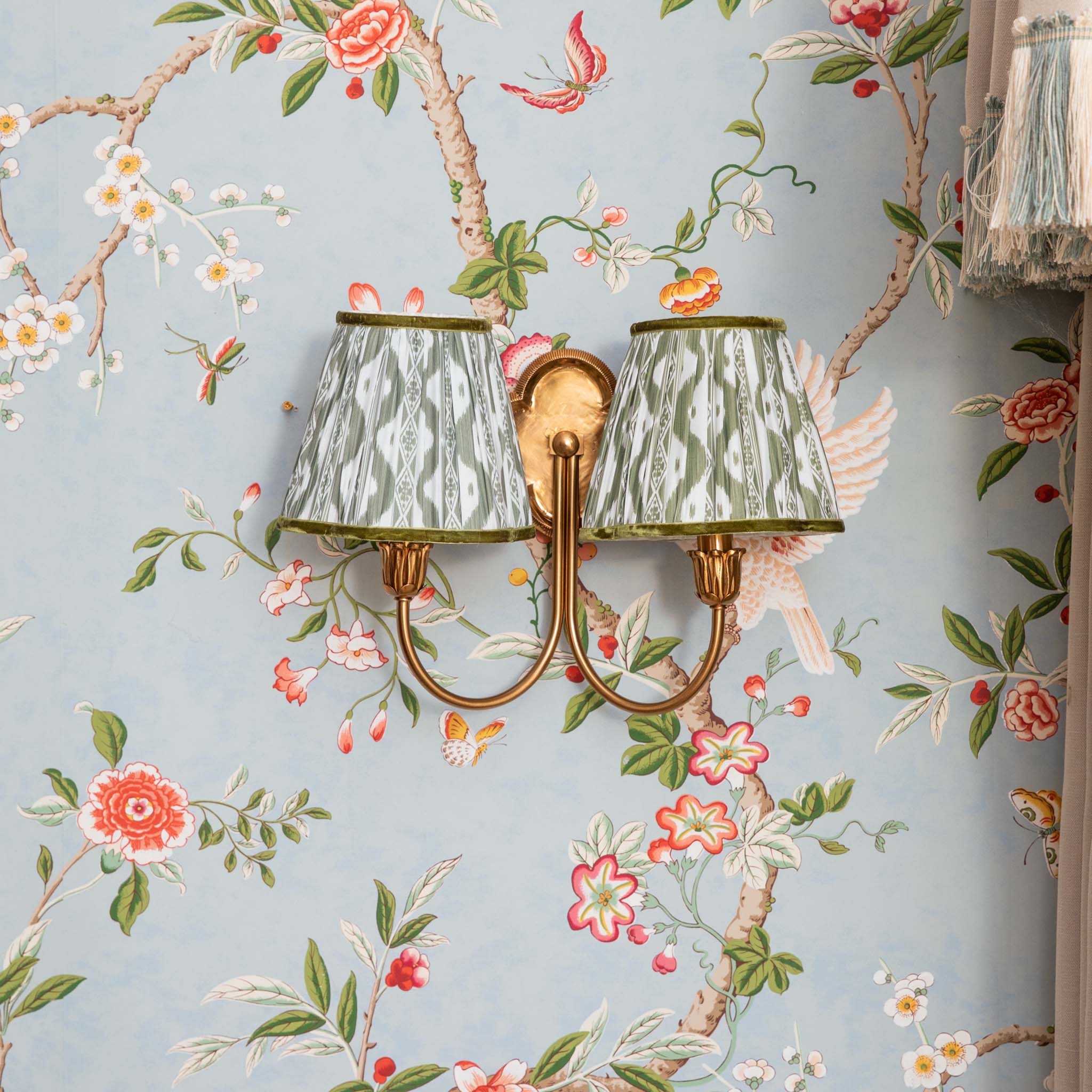 Quatrefoil Rechargeable Double Wall Light with Olive Ikat Shades (18cm)