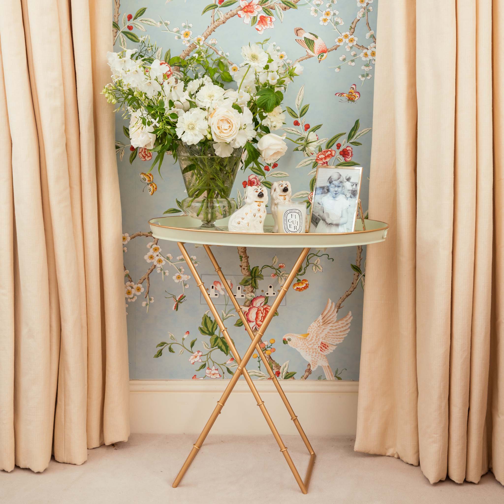 Chinoiserie Tole Round Tray with Stand