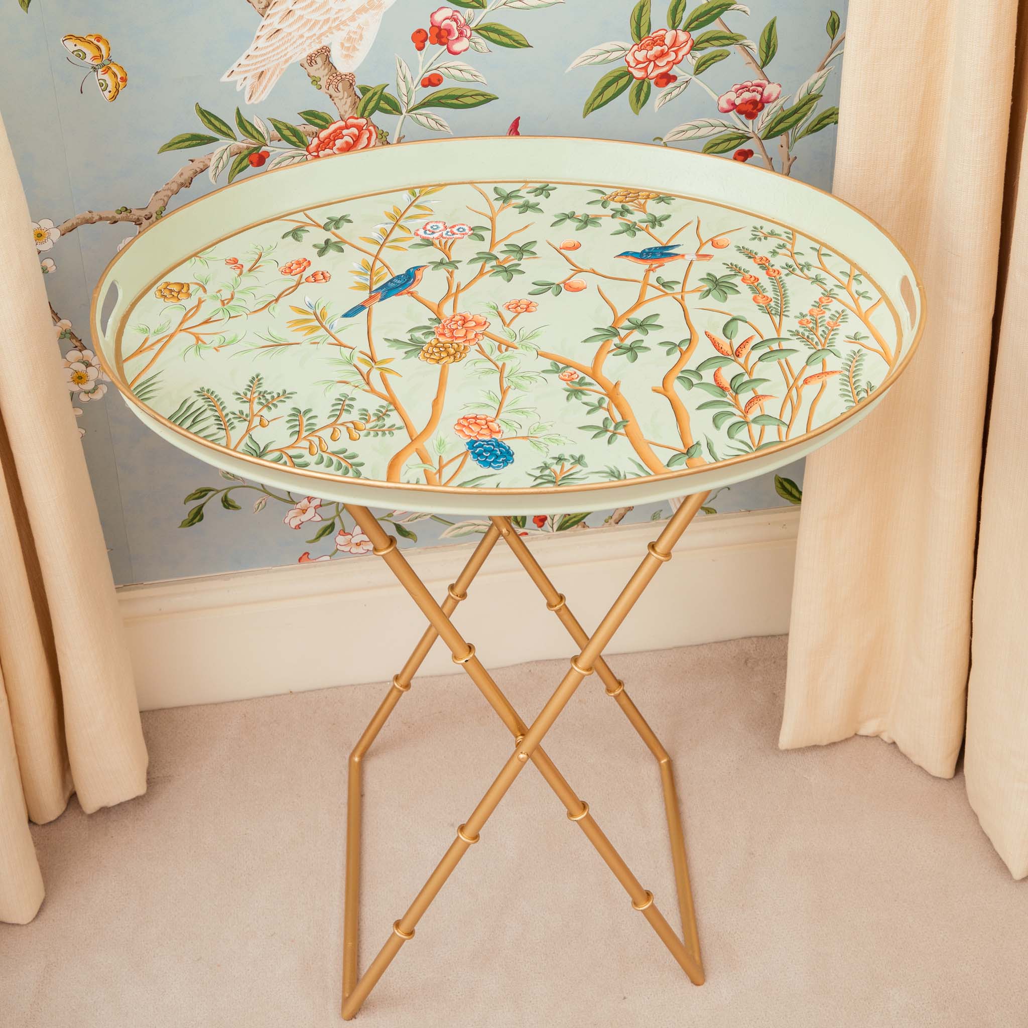 Chinoiserie Tole Round Tray with Stand