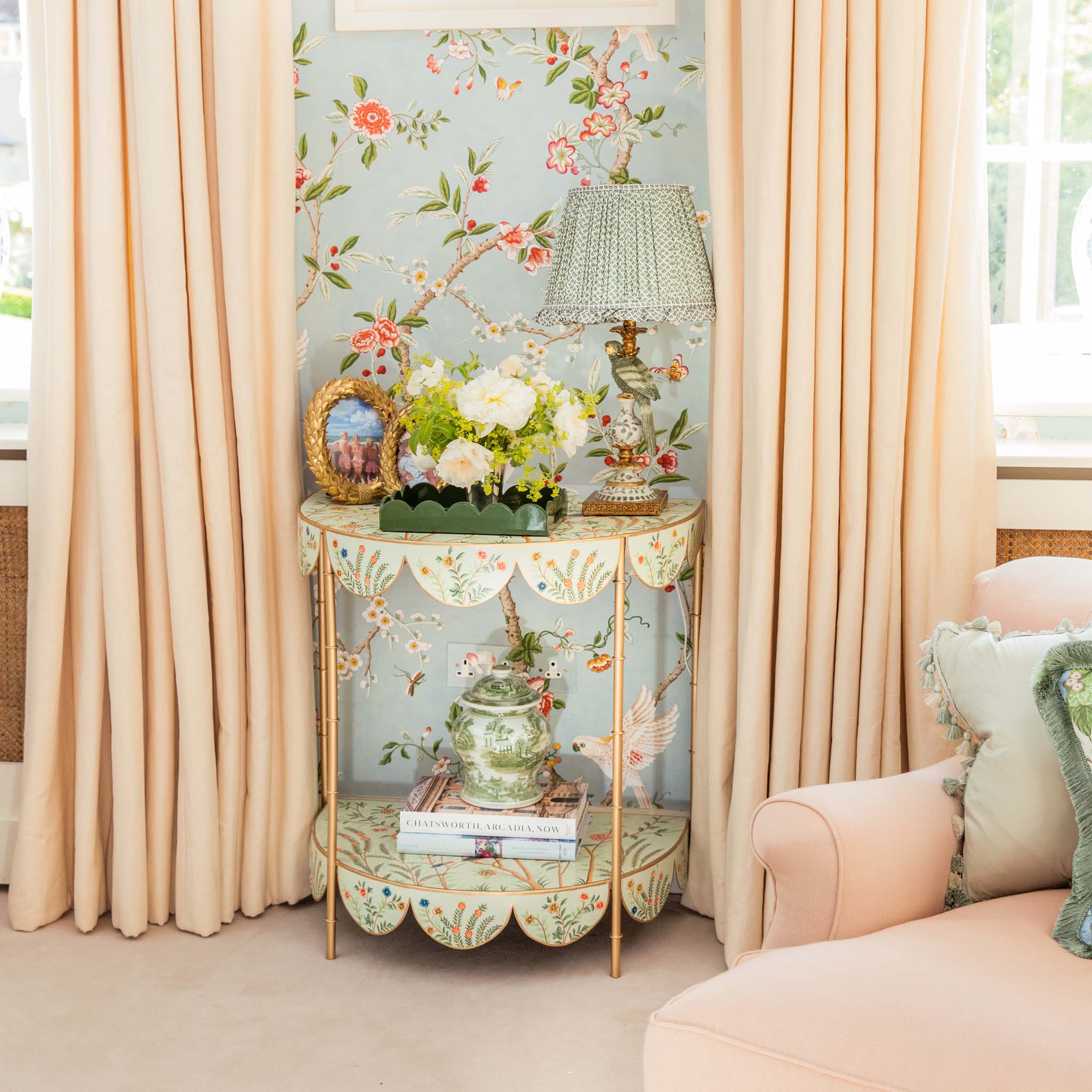 Olive Parrot Lamp with Olive Lotus Ruffle Shade (30cm)