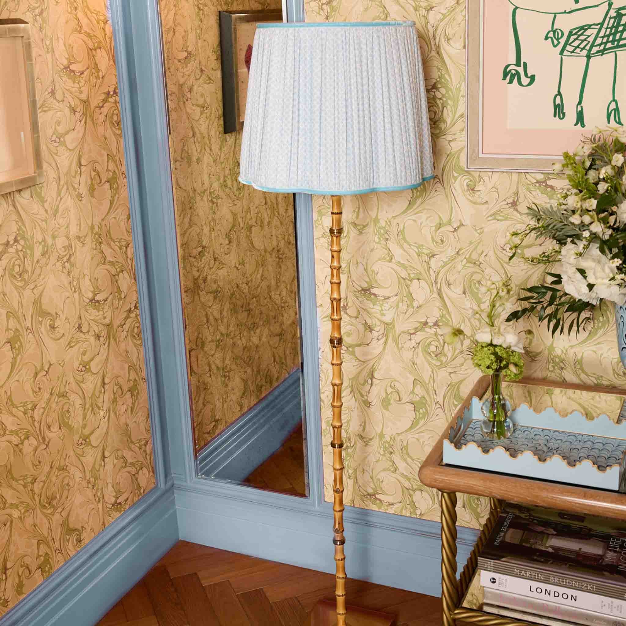 Rechargeable Bamboo Floor Lamp with Soft Blue Lotus Shade (40cm)
