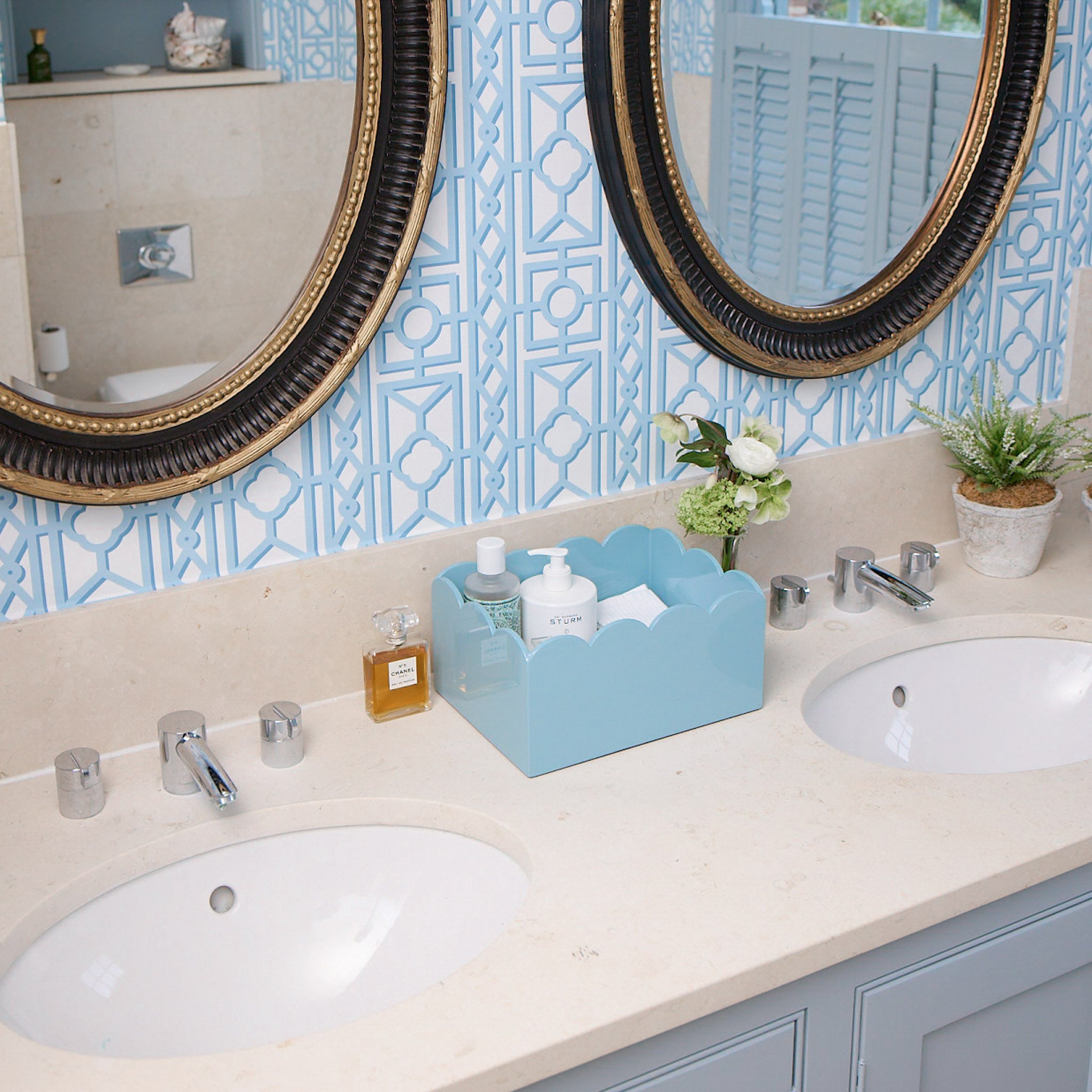 Soft Blue Lacquer Storages Boxes (Set of 2)