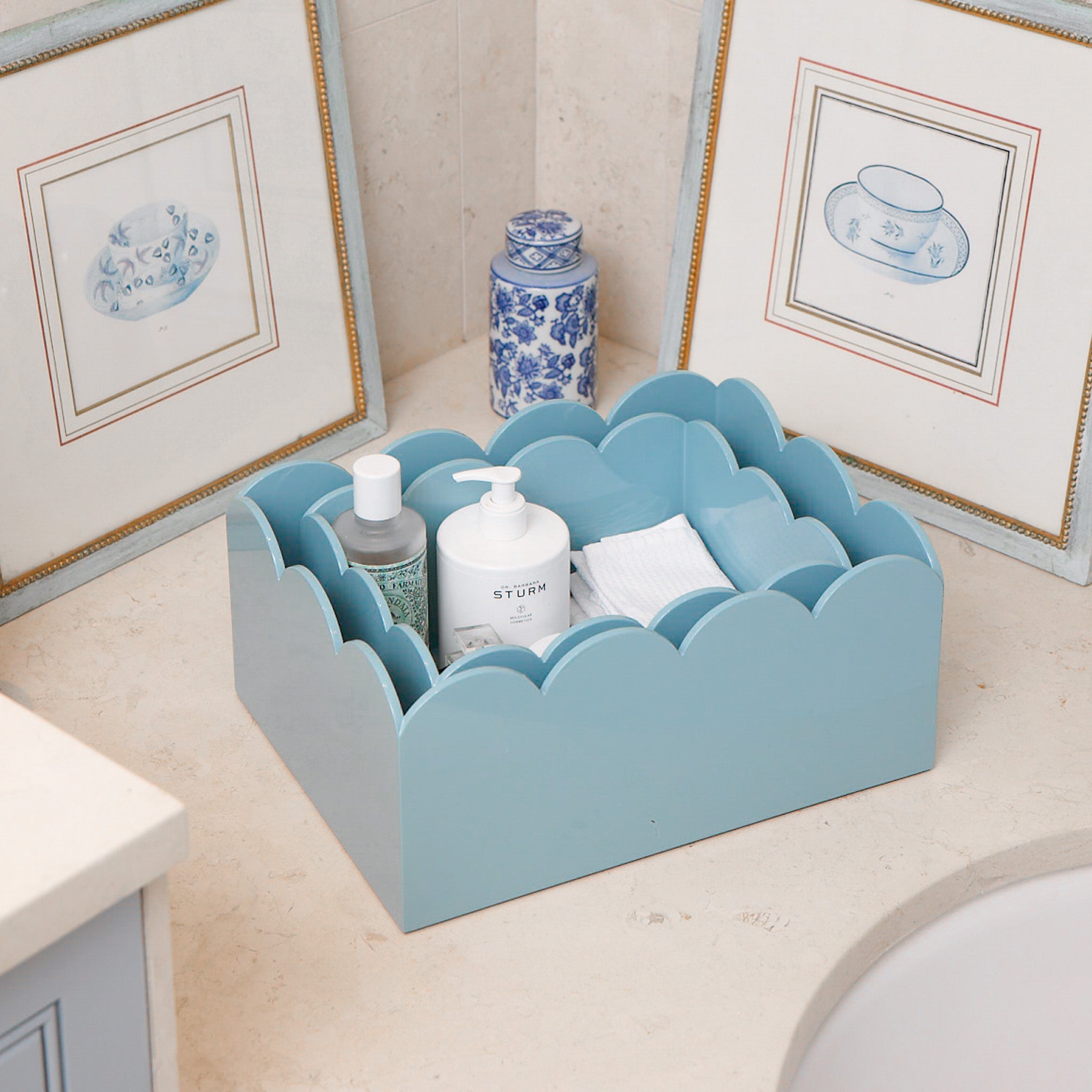 Soft Blue Lacquer Storages Boxes (Set of 2)